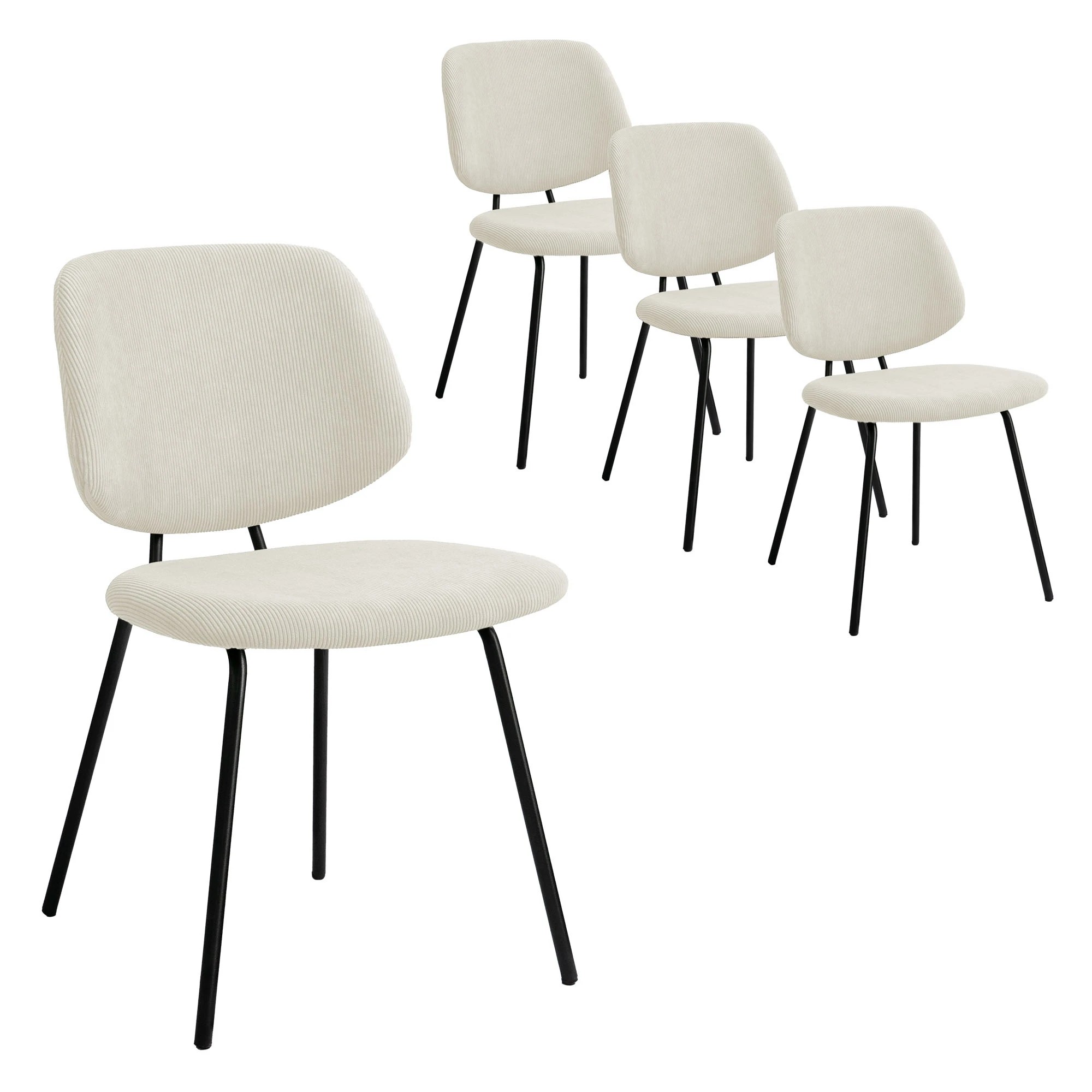 1 Levede 4x Dining Chairs Vintage Retro Soft Corduroy Kitchen Padded Seat - White - White, 1 of 9