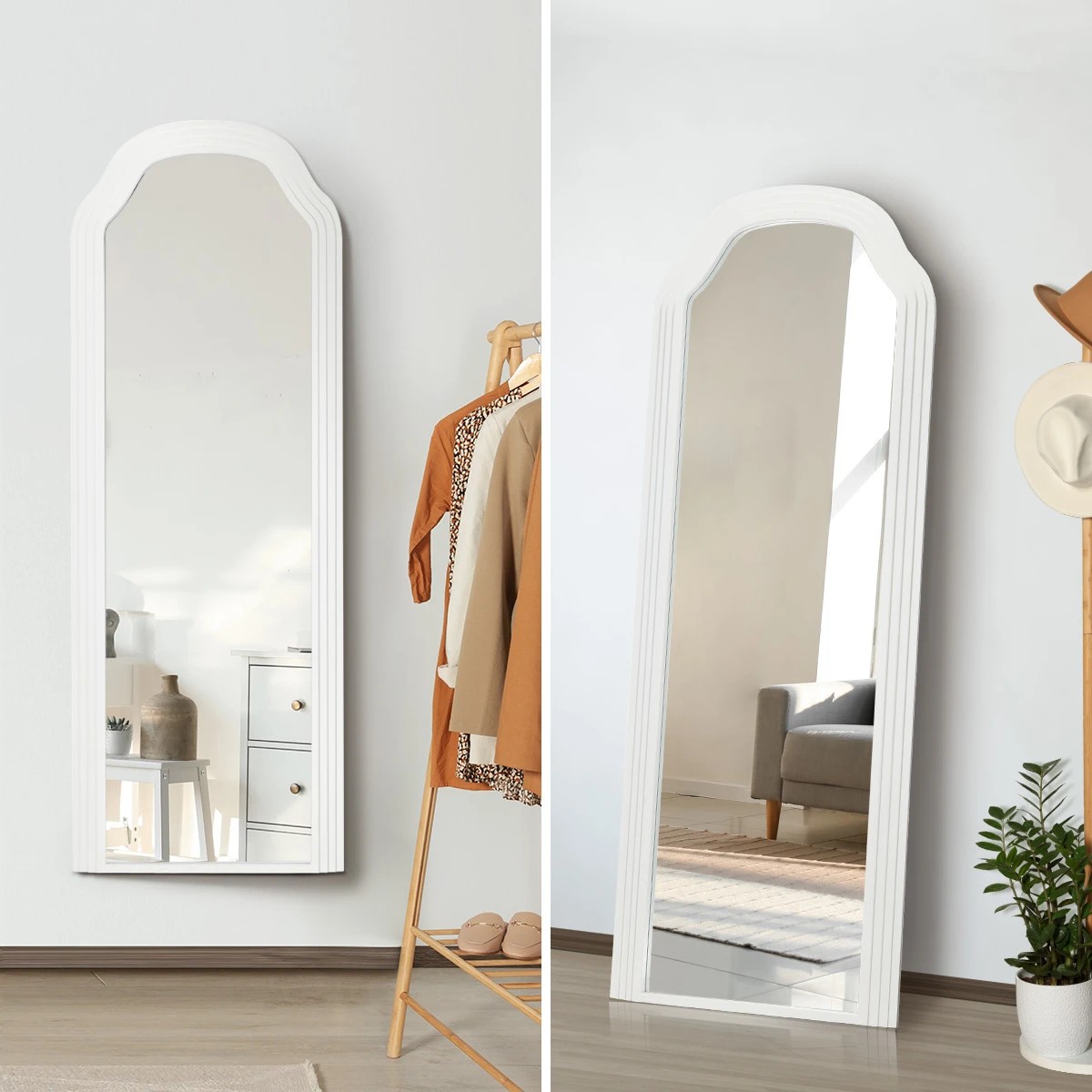 5 Oikiture Full Length Mirror Floor Makeup Mirrors 165x60cm Wood Bedroom - White, 5 of 10