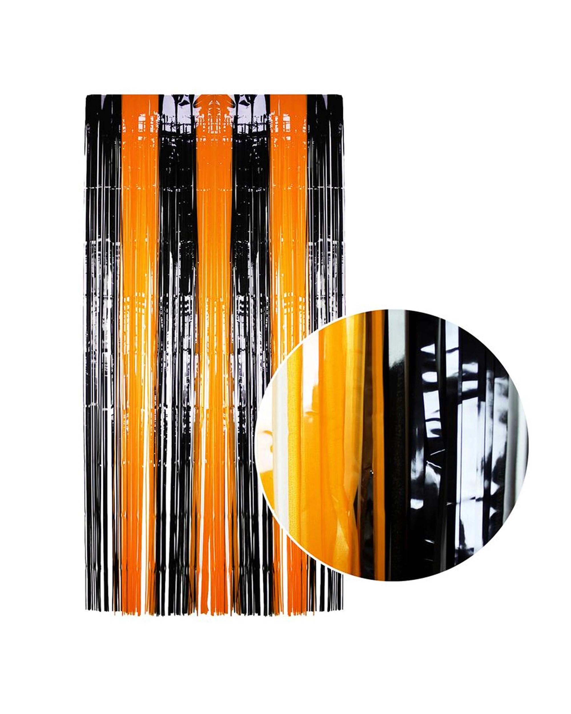 1 Partyrama Orange & Black Plastic Door Curtain 100cm x 200cm, 1 of 1