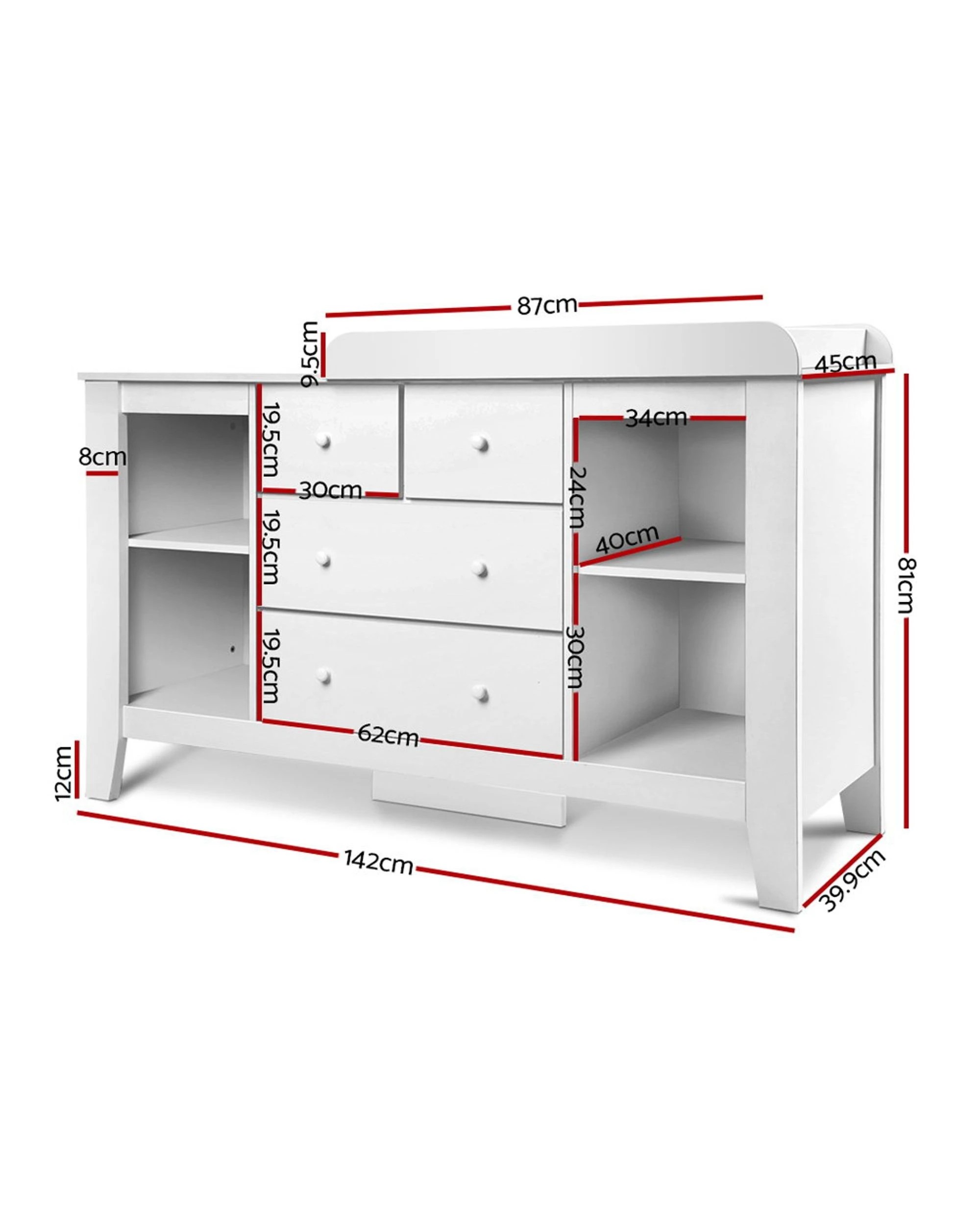 4 Keezi Baby Changing Table Diaper Station Drawers Chest Cabinet Nursery Furniture - White, 4 of 10