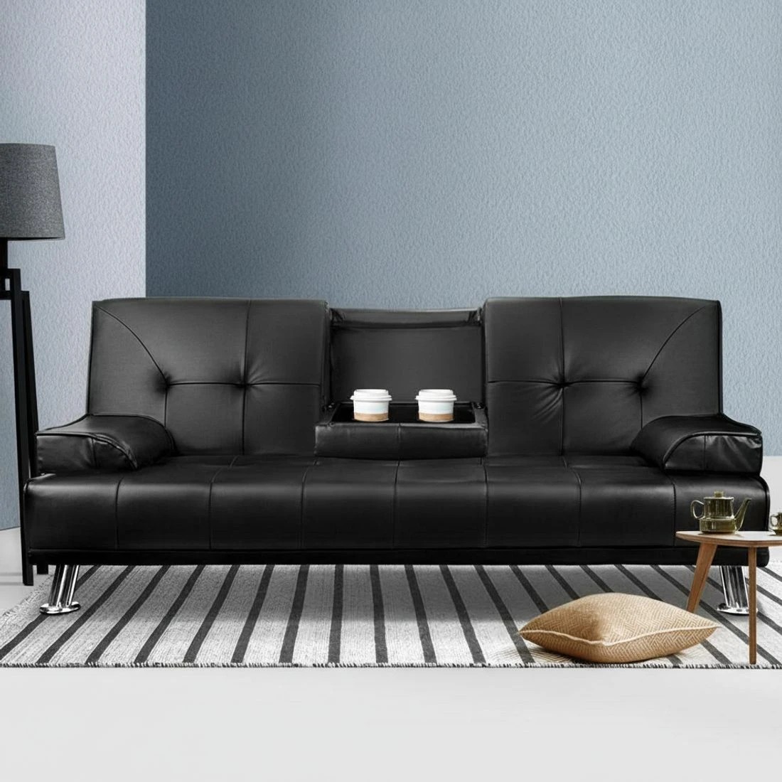 6 Artiss Sofa Bed Couch 188CM  PU Leather - Black, 6 of 7