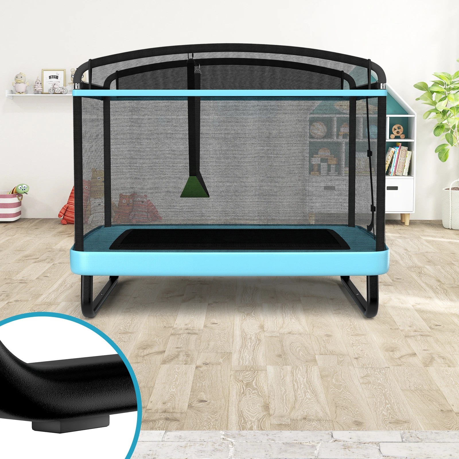 4 Costway Kids Trampoline w/Enclosure Security Net Pad & Swing Outdoor Jumping Gift - Blue, 4 of 6