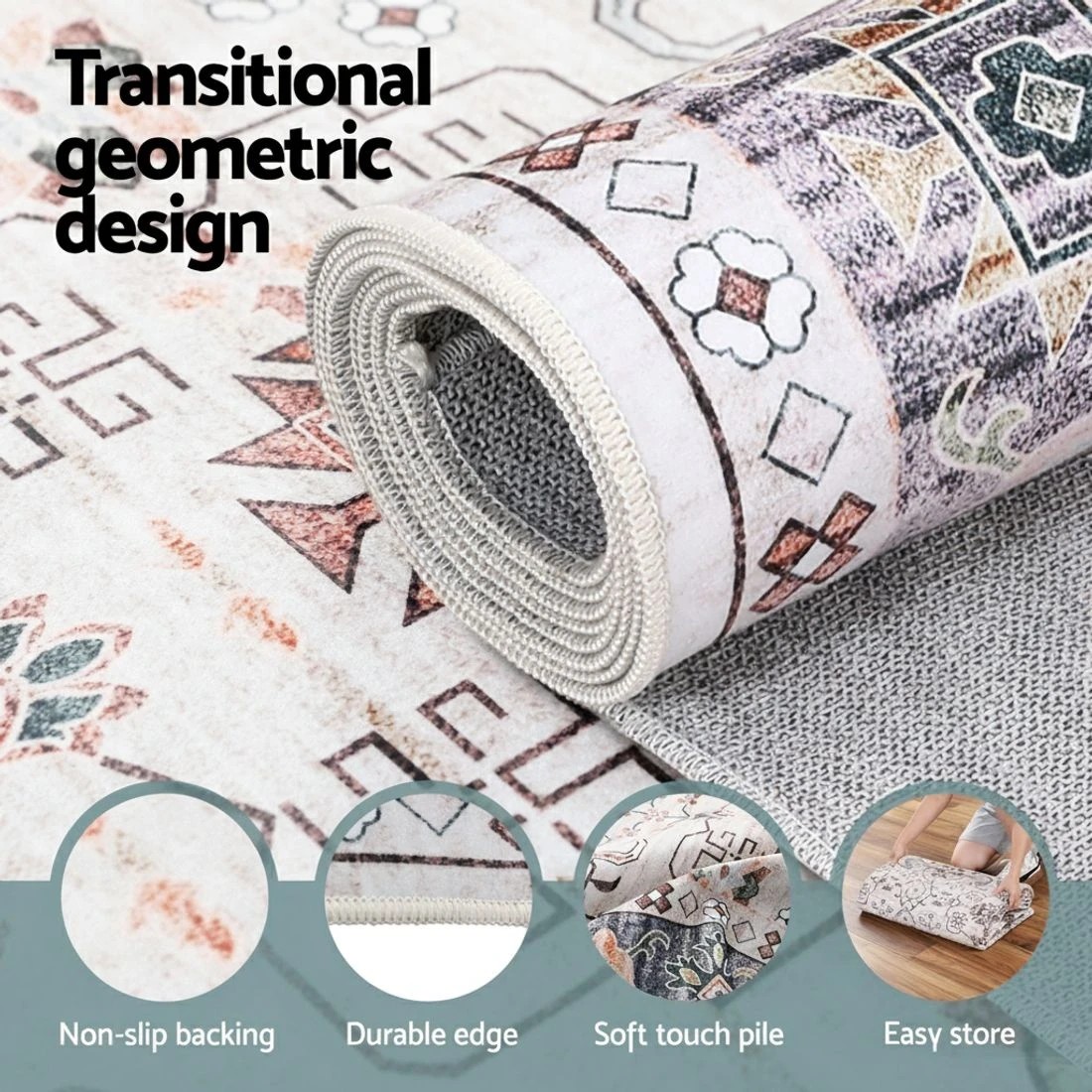 4 Artiss Washable Floor Rug 200x290cm Large Area Rug Modern Living Room - Beige, 4 of 9