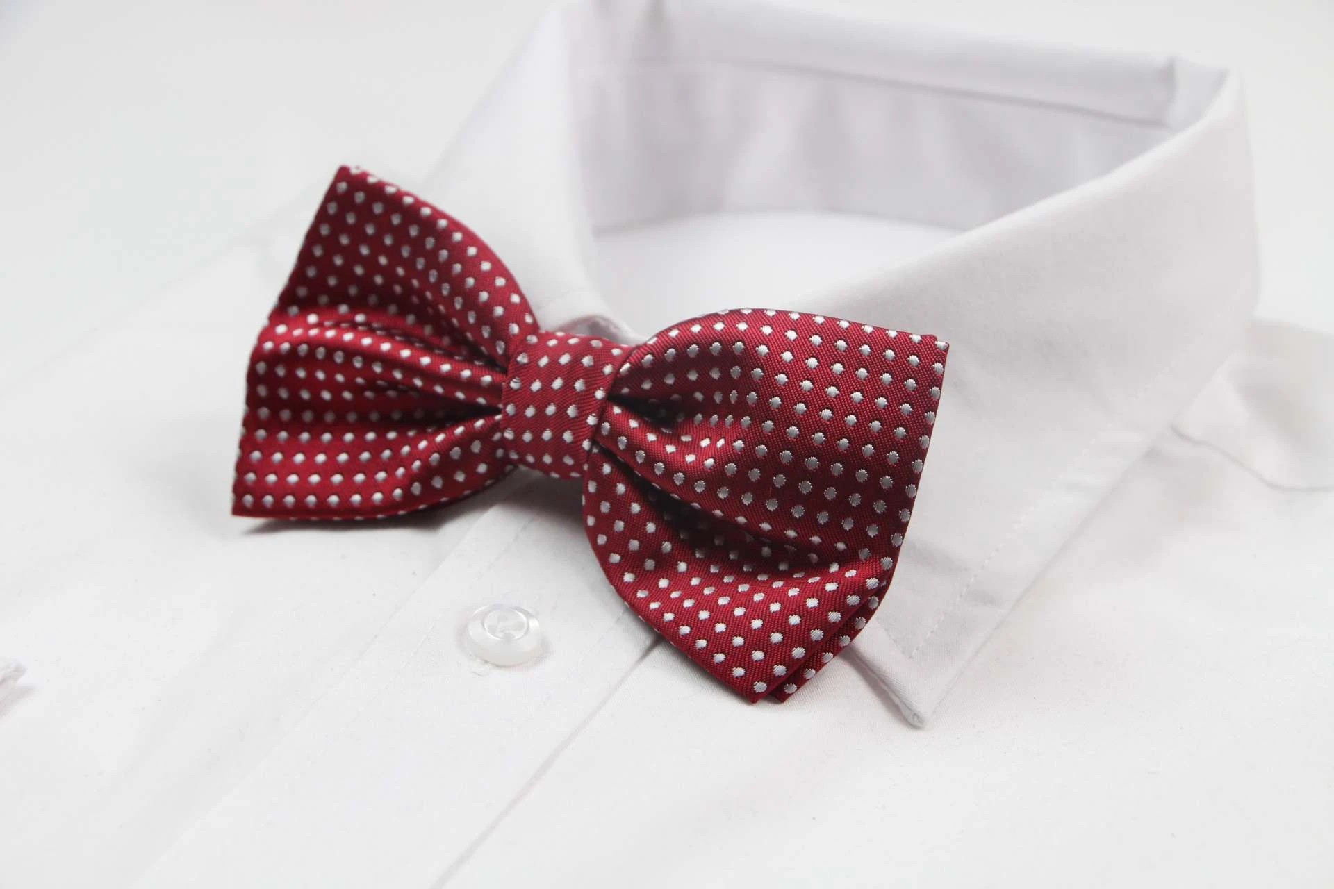4 Zasel Mens Red Plain Coloured Bow Tie With White Polka Dots - Red, 4 of 5