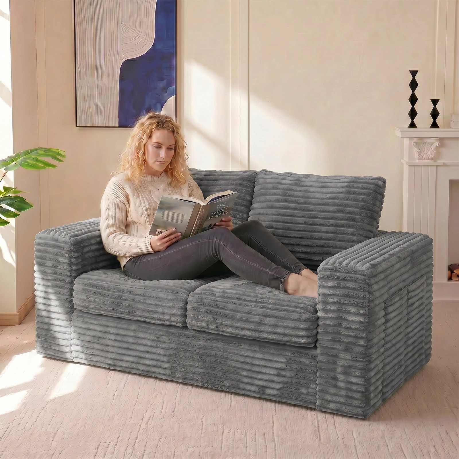 5 Advwin Loveseat Floor Sofa 162cm Loveseat Bean Bag Chair - Grey, 5 of 7