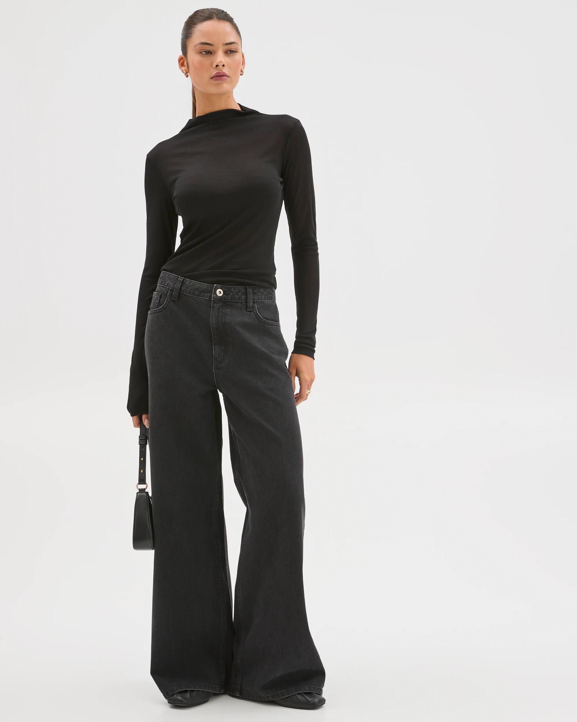 1 Lily Loves Mock Neck Long Sleeve Top BLACK, 1 of 7