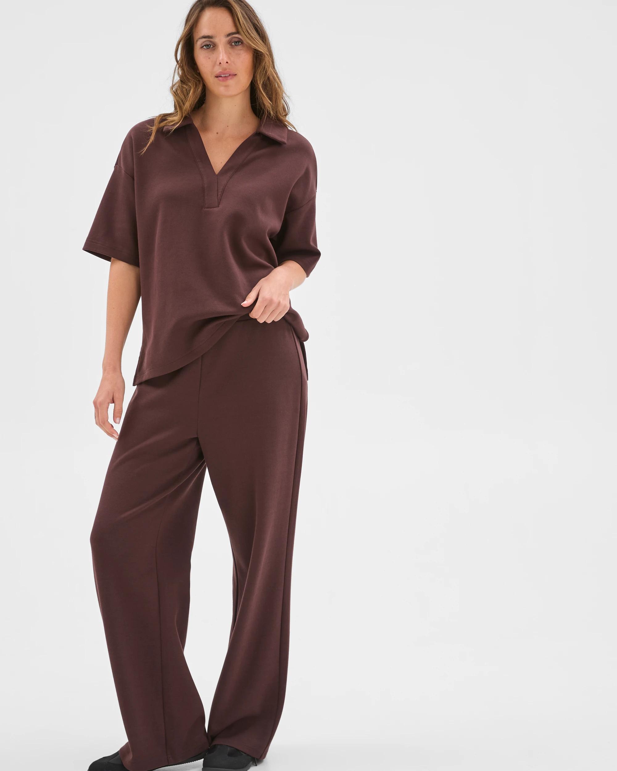 3 Target Woman Australian Cotton Blend Wide Leg Interlock Pants CHOCOLATE PLUM, 3 of 7