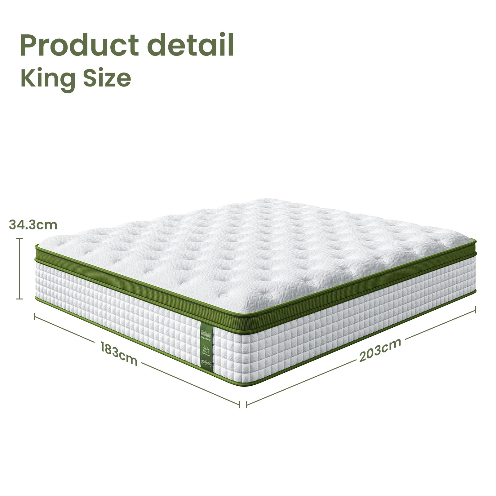 1 Artiss BedStory King Bed Frame Set With Hybrid Mattress Medium Firm Linen - Multi, 1 of 5