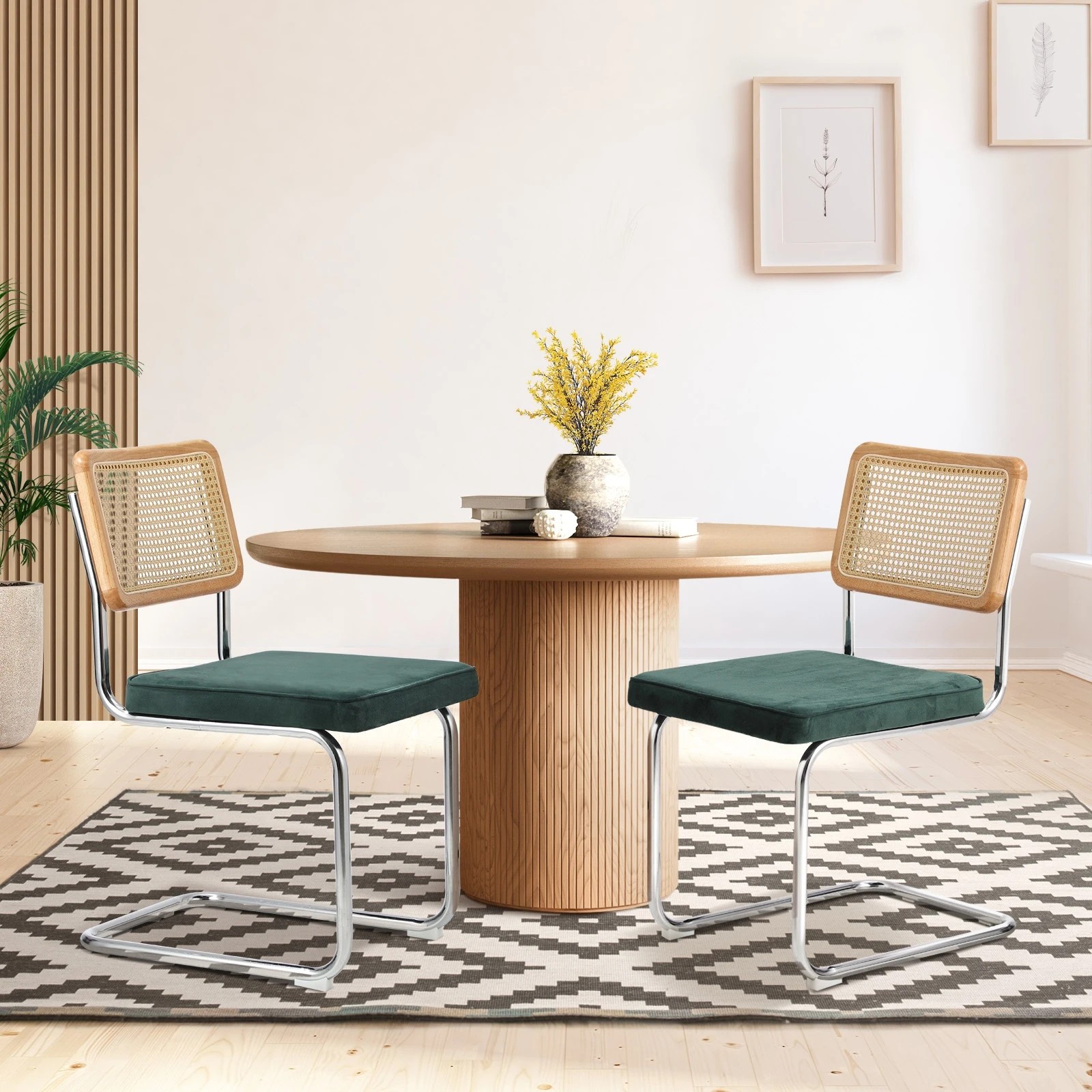 2 Oikiture 2x Rattan Dining Chair Cesca Replica Cantilever Velvet Padded
 - Green, 2 of 10
