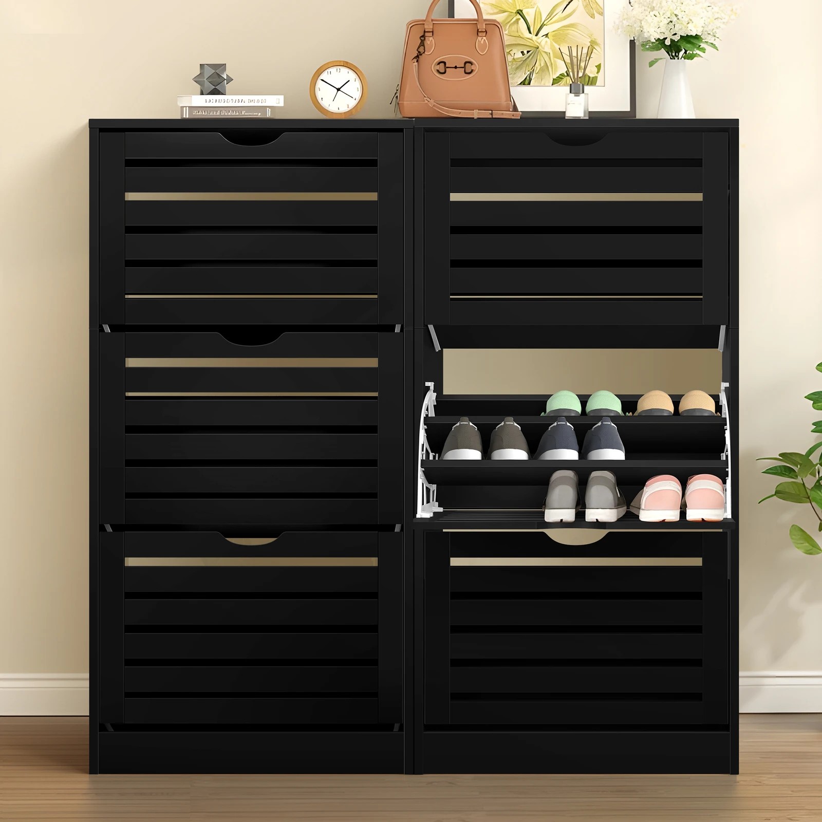 9 Alfordson 2x Shoe Cabinet Organiser Storage Rack Flip Drawers - Black, 9 of 10