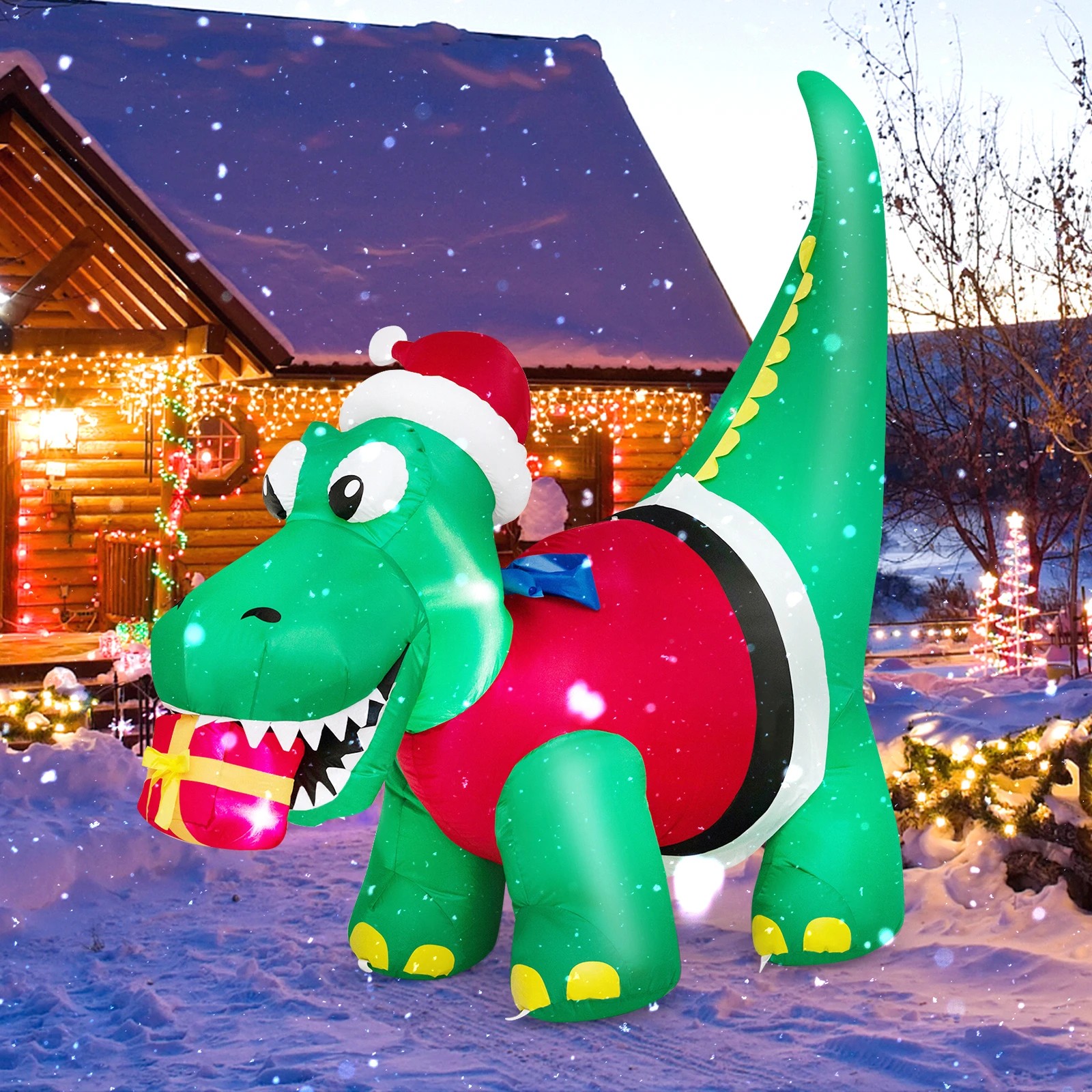 2 Costway 1.85M Christmas Inflatables Dinosaur & Gift Box LED Lights Xmas Outdoor Decoration, 2 of 10