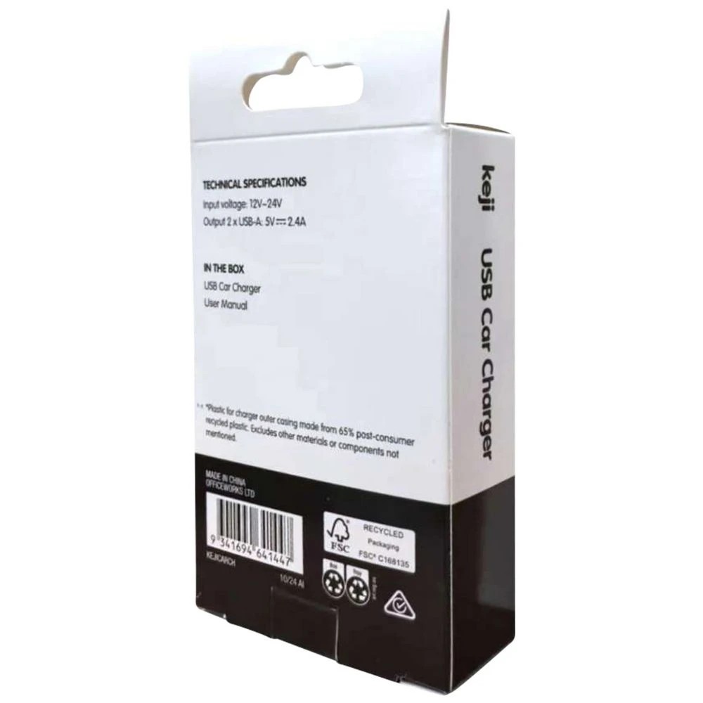 5 Keji USB-A 12W Dual Car Charger Black, 5 of 5