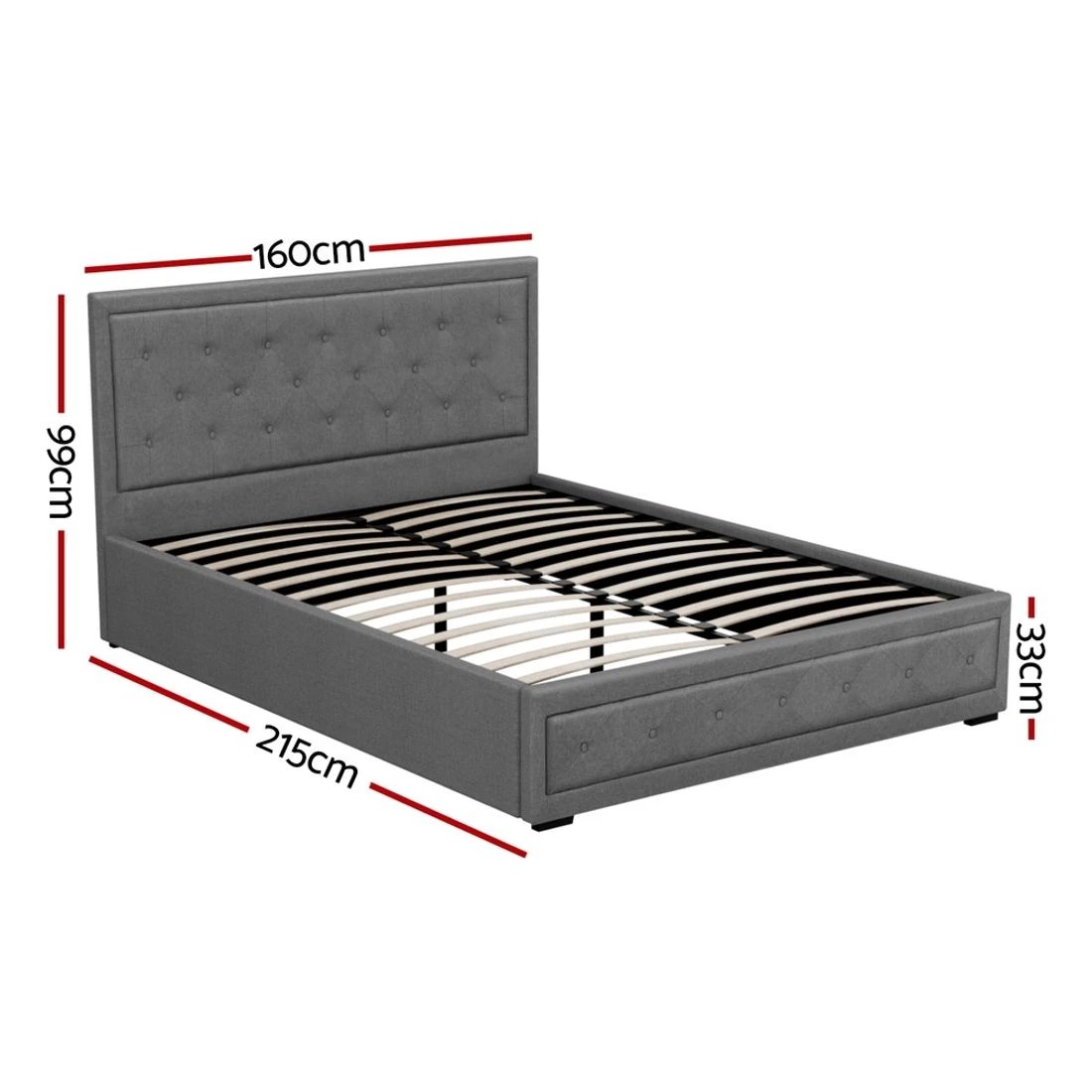2 Artiss Bed Frame Queen Size Gas Lift  TIYO - Grey, 2 of 6