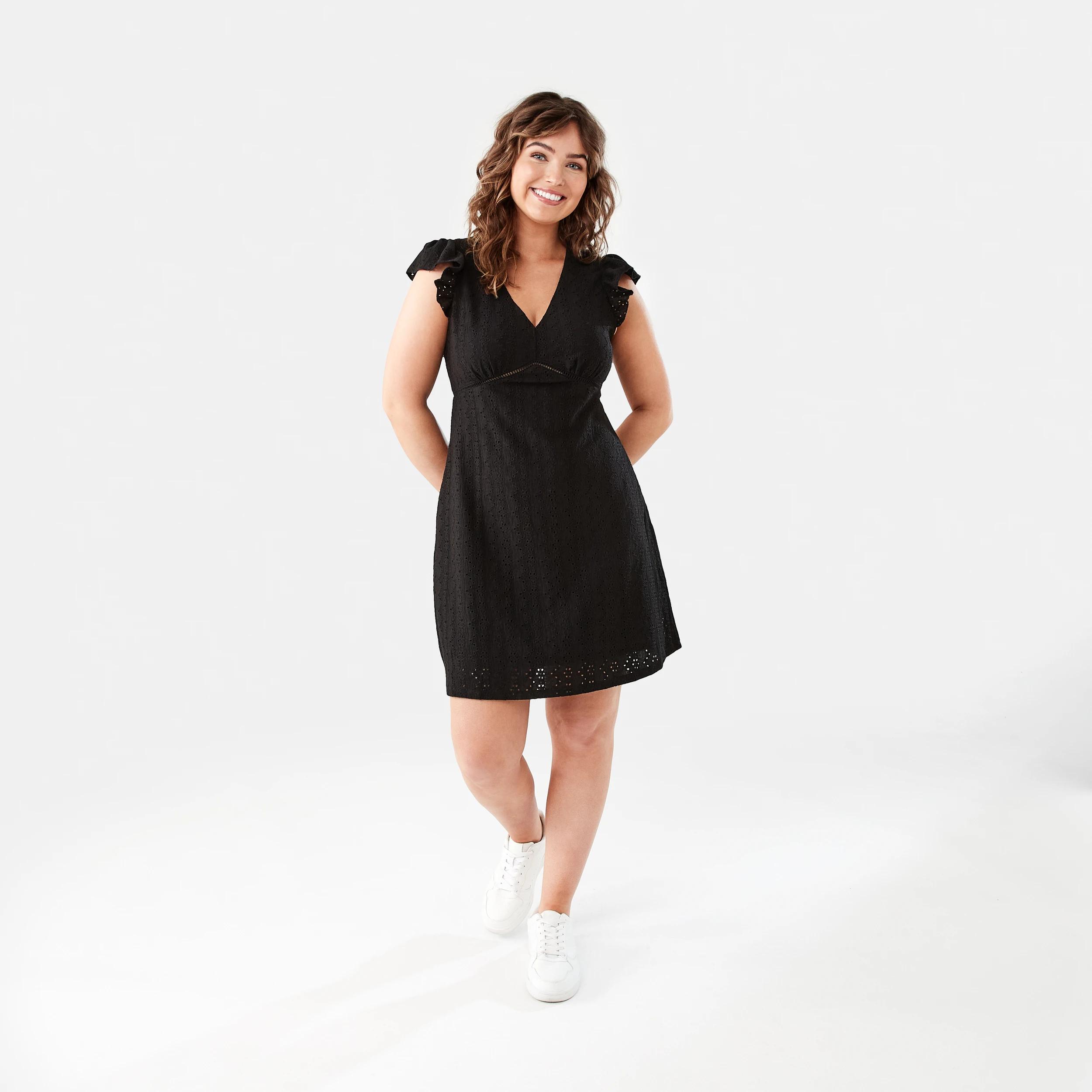 9 Sleeveless Broderie V-Neck Mini Dress BLACK, 9 of 9