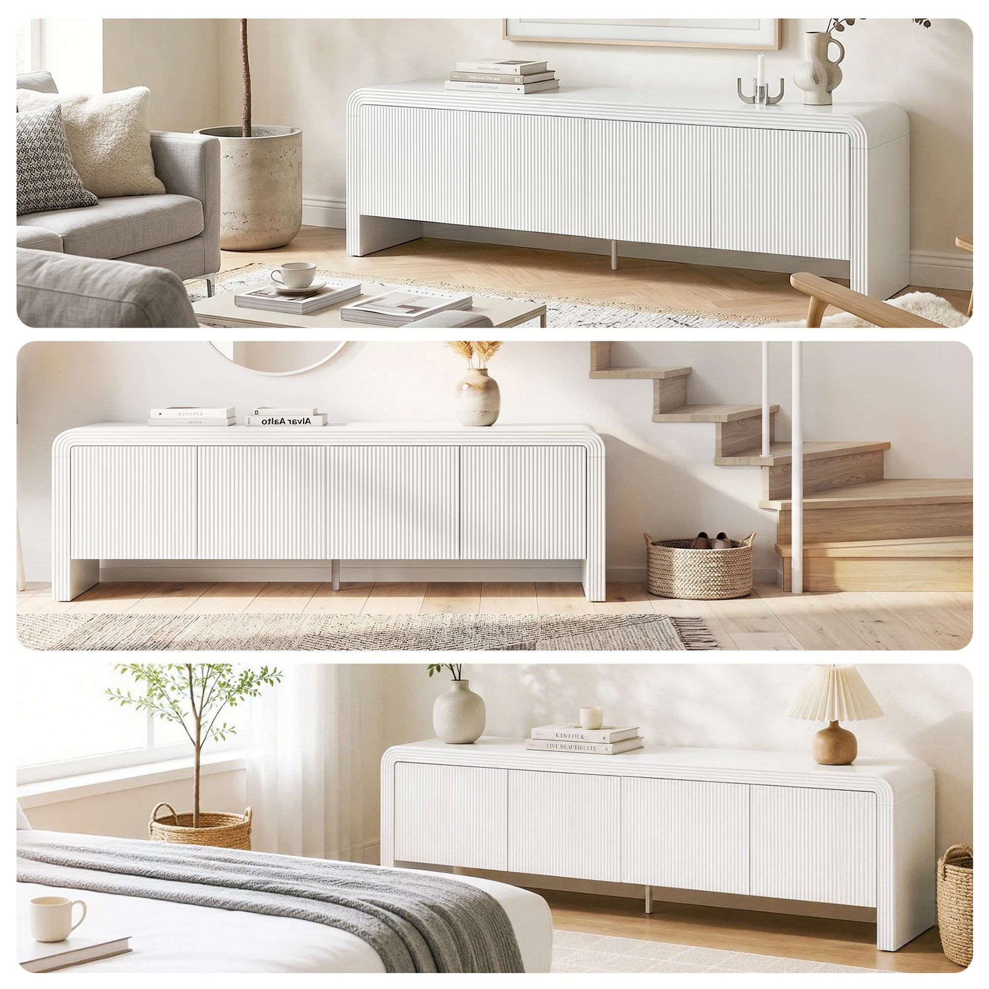8 Artiss TV Unit Storage Cabinet Fluted Style Rounded Corner - White, 8 of 9