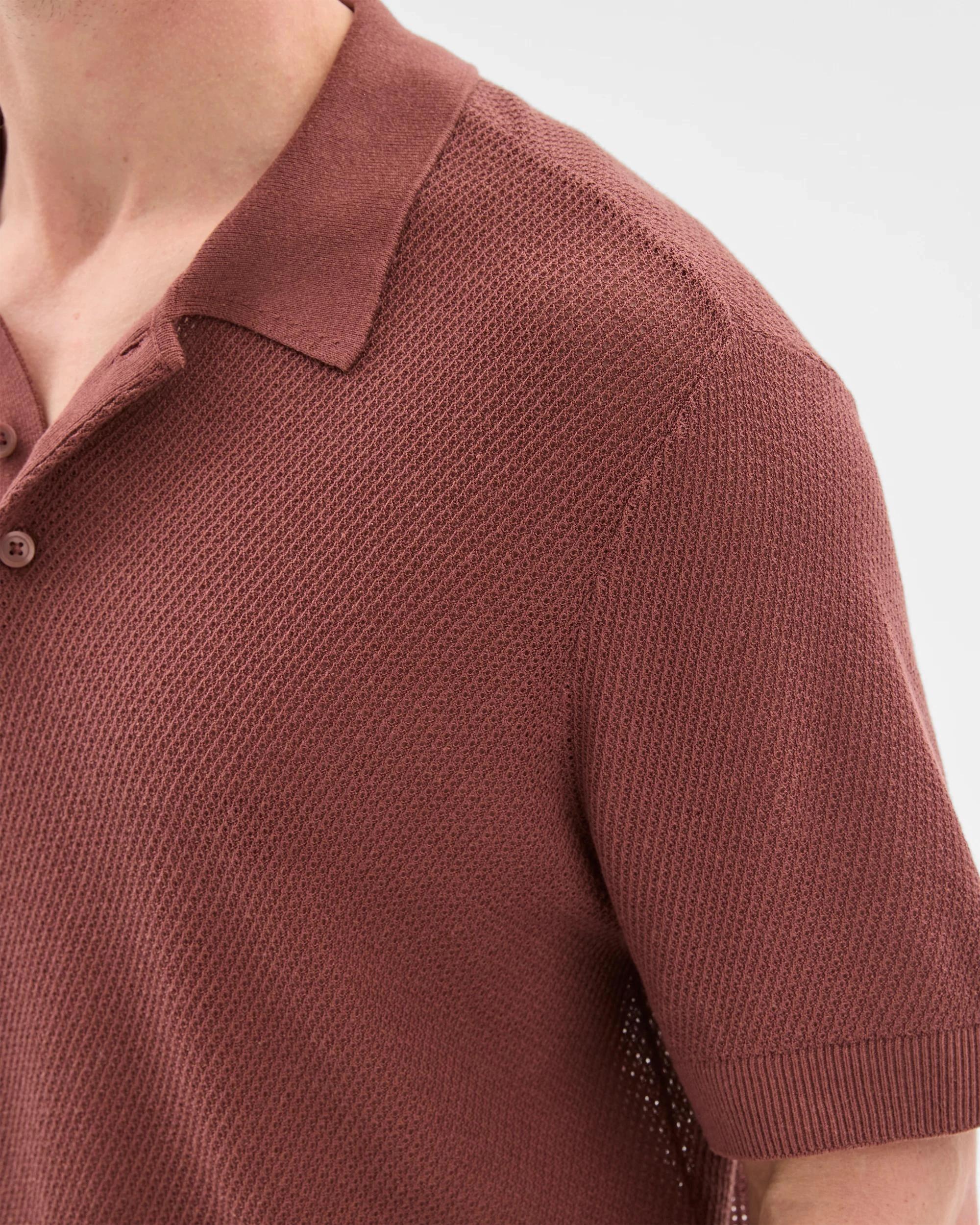 5 Australian Cotton Blend Knit Polo Top - Preview BRICK, 5 of 10