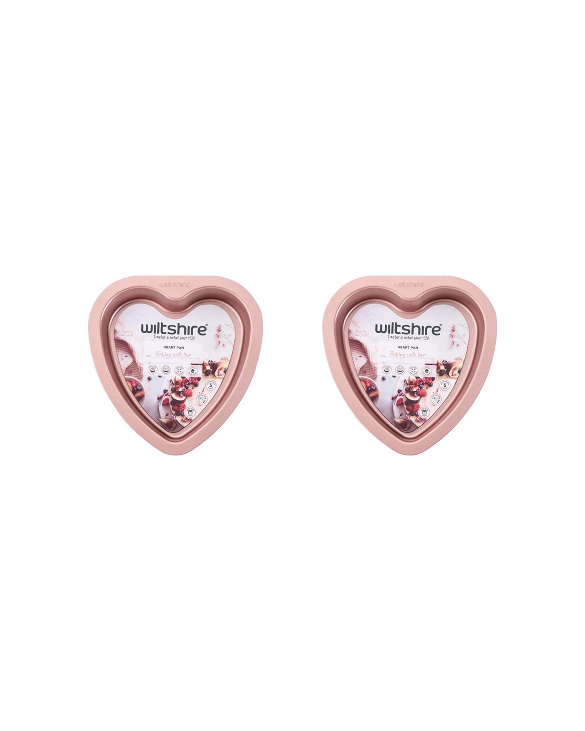 1 Wiltshire 2PK Heart Shaped Baking Cake Pan Tin Non-Stick 19cm - Gold, 1 of 4
