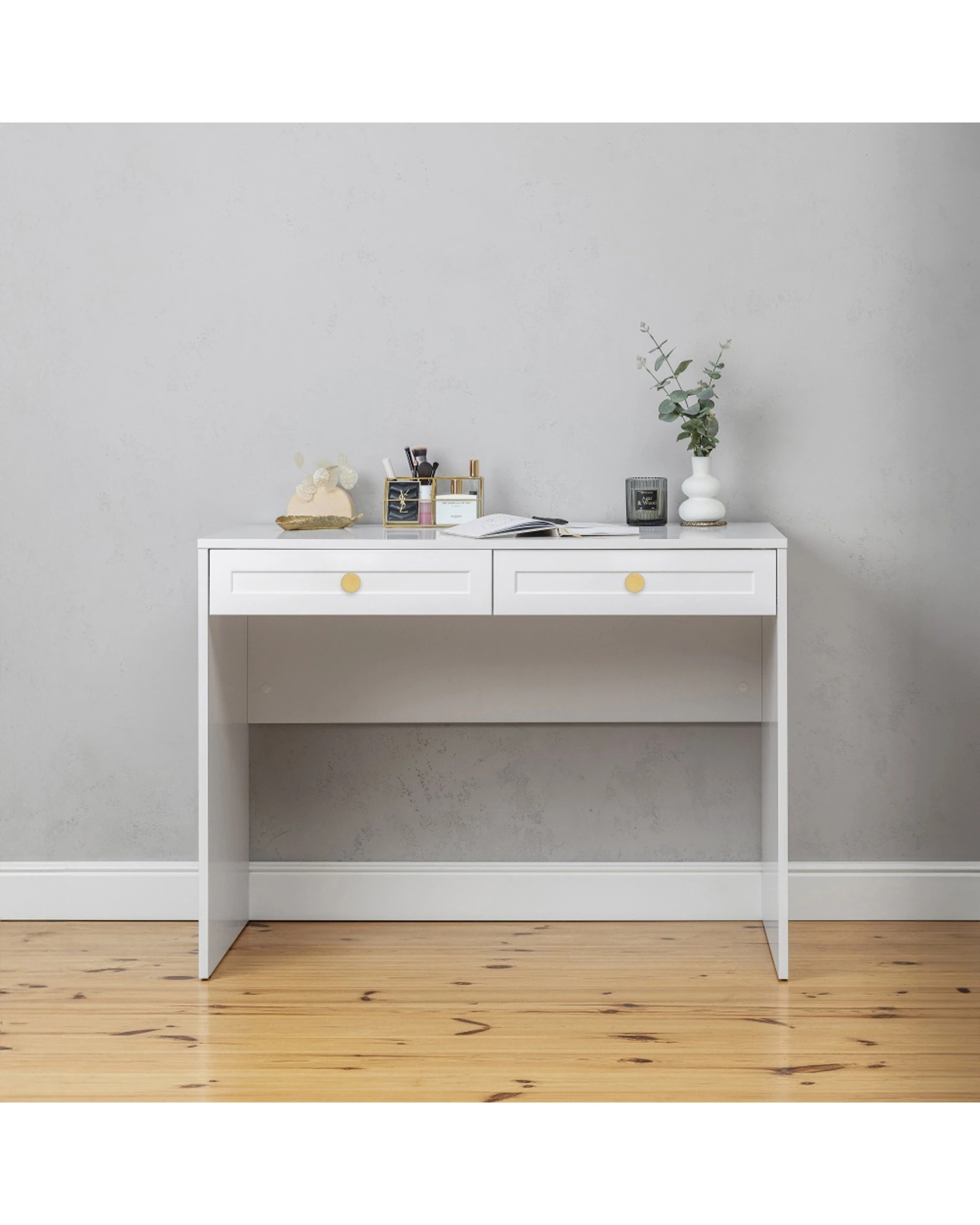 2 European Cabinetry Odessa Hamptons Front Furniture Desk Brass Round Handle - White, 2 of 2