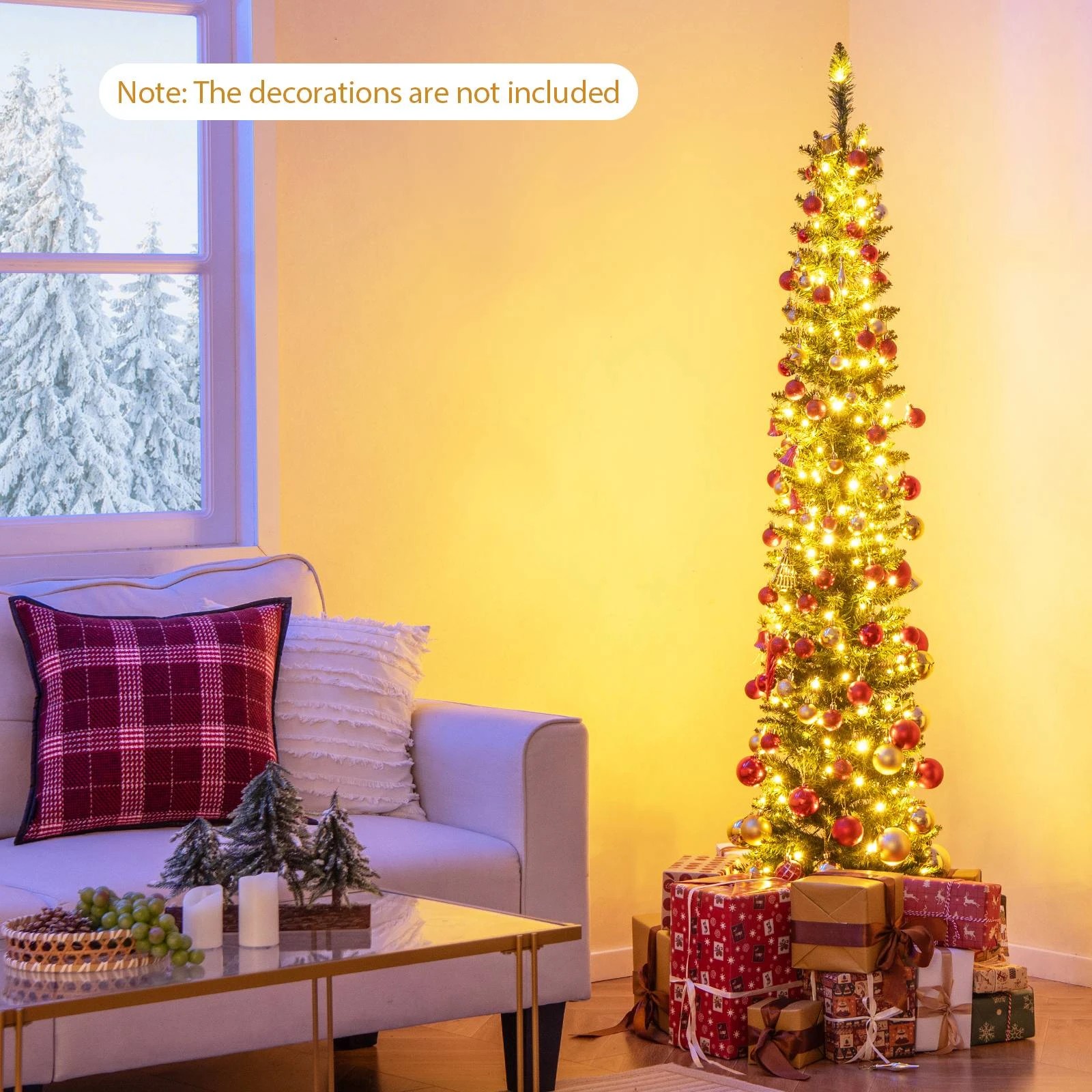 2 Costway 1.8M (6ft) Pre-Lit Slim Pencil Christmas Tree w/390 Branch Tips, 2 of 2