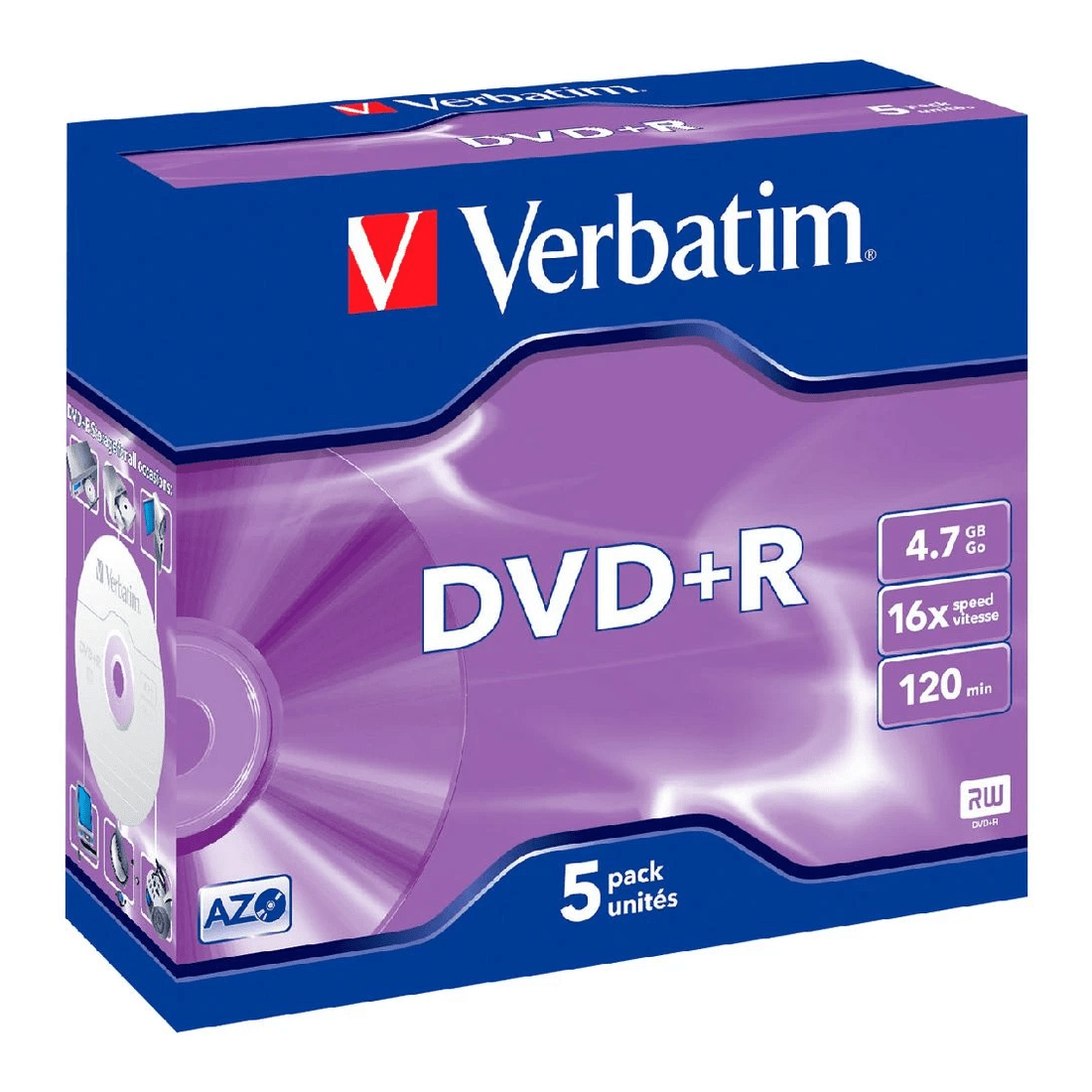 1 Verbatim DVD+R 4.7GB 16x Jewel Case 5 Pack, 1 of 1