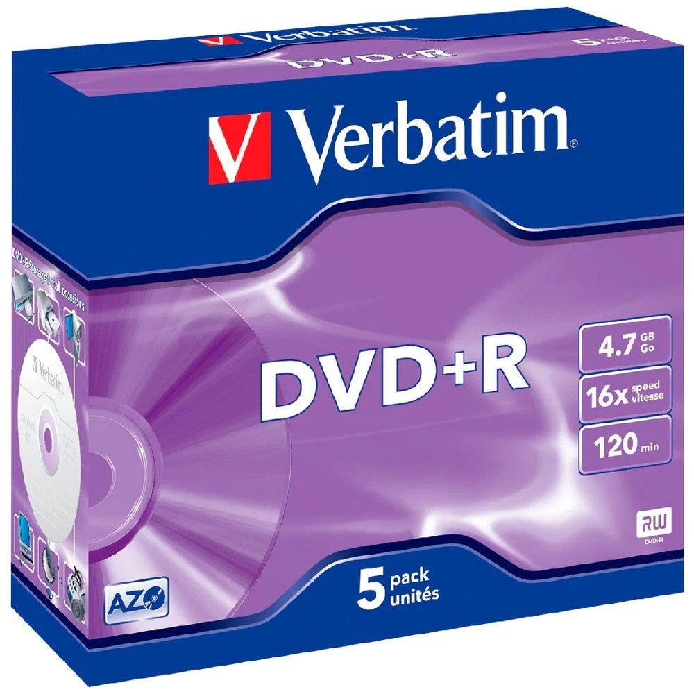 1 Verbatim DVD+R 4.7GB 16x Jewel Case 5 Pack, 1 of 1