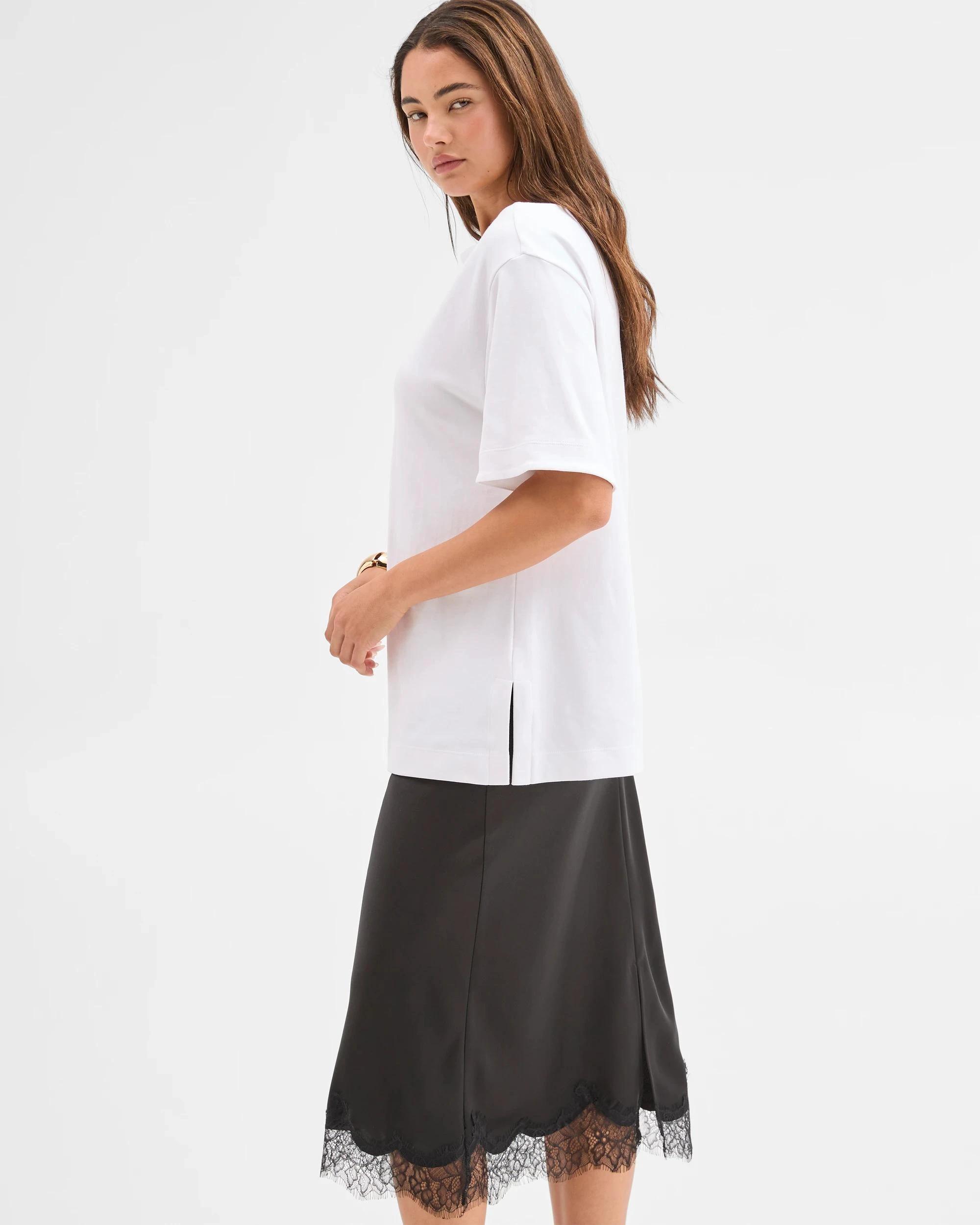 4 Lily Loves Satin Lace Trim Midi Skirt BLACK, 4 of 7