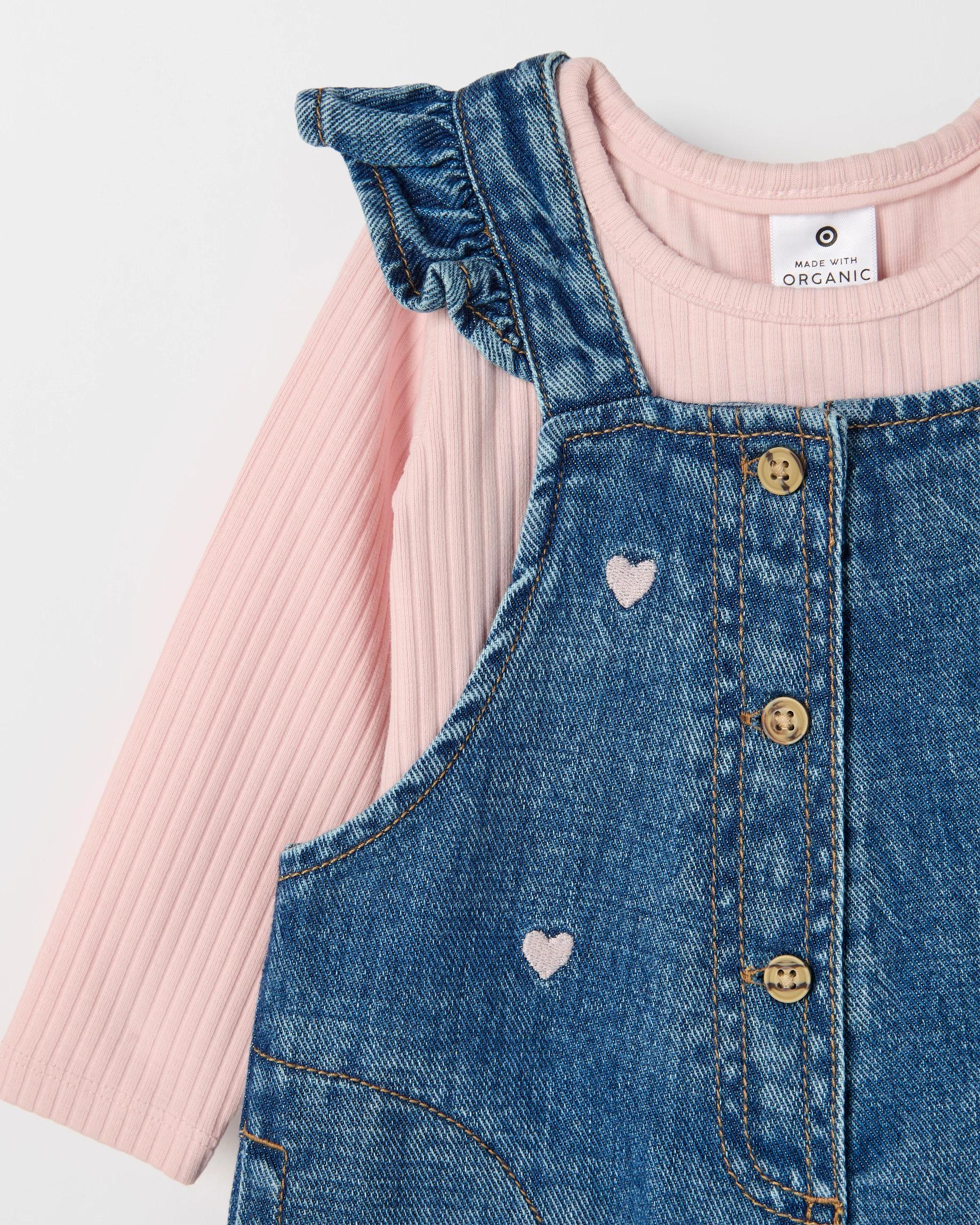 2 Target Baby Embroidered Denim Dungaree Set HEART VINTAGE WASH, 2 of 3