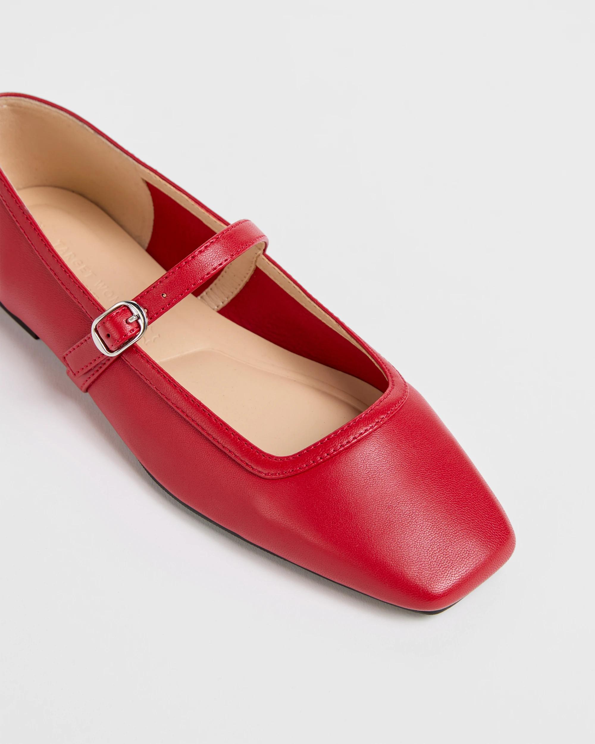 3 Target Woman Genuine Leather Mary Jane Strap Ballet Flats RED LEATHER, 3 of 3