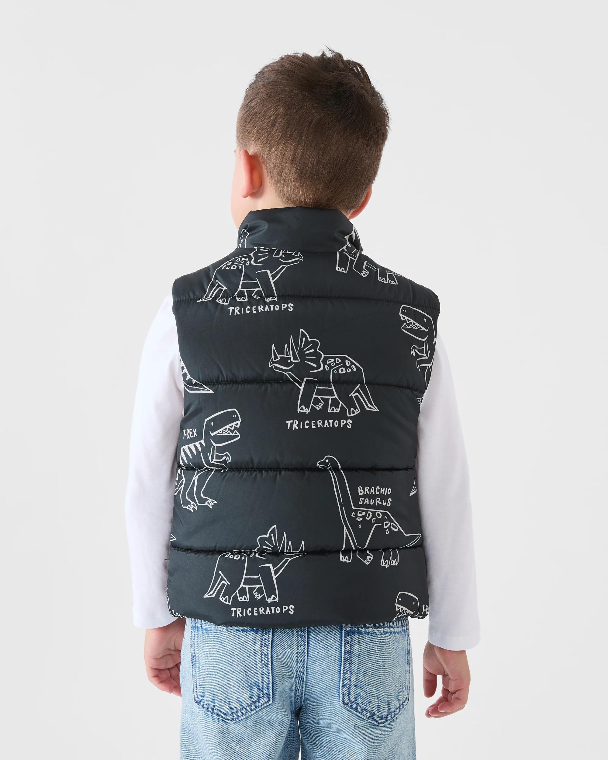 3 Printed Puffer Vest Blk Dino, 3 of 7