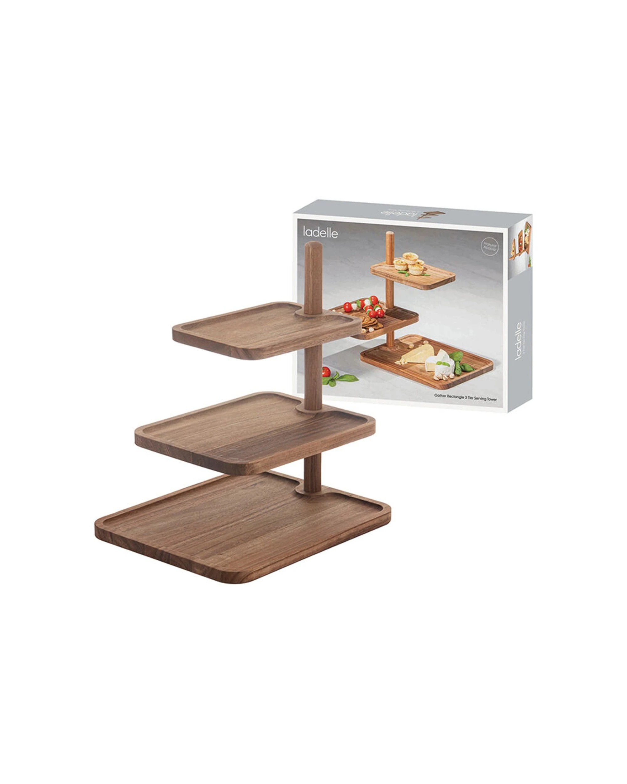 2 Ladelle Gather Rectangle 3 Tier Serving Tower Snack Stand Acacia Wood Servingware - Brown, 2 of 2