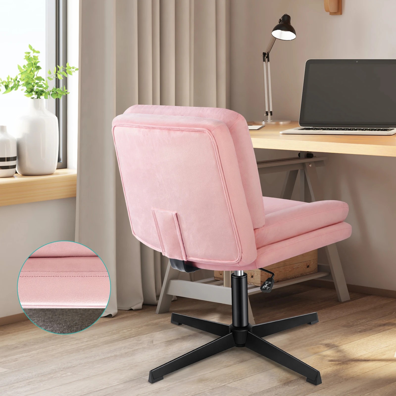 5 Alfordson Armless Office Desk Chair Mid Back Wide Seat Velvet - Pink, 5 of 7