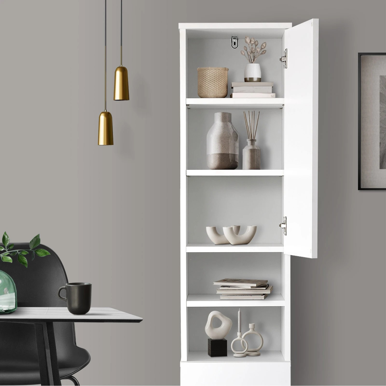 4 Oikiture Cabinet Storage Laundry Tall Slim Toilet Floor  Cupboard
 - White, 4 of 9