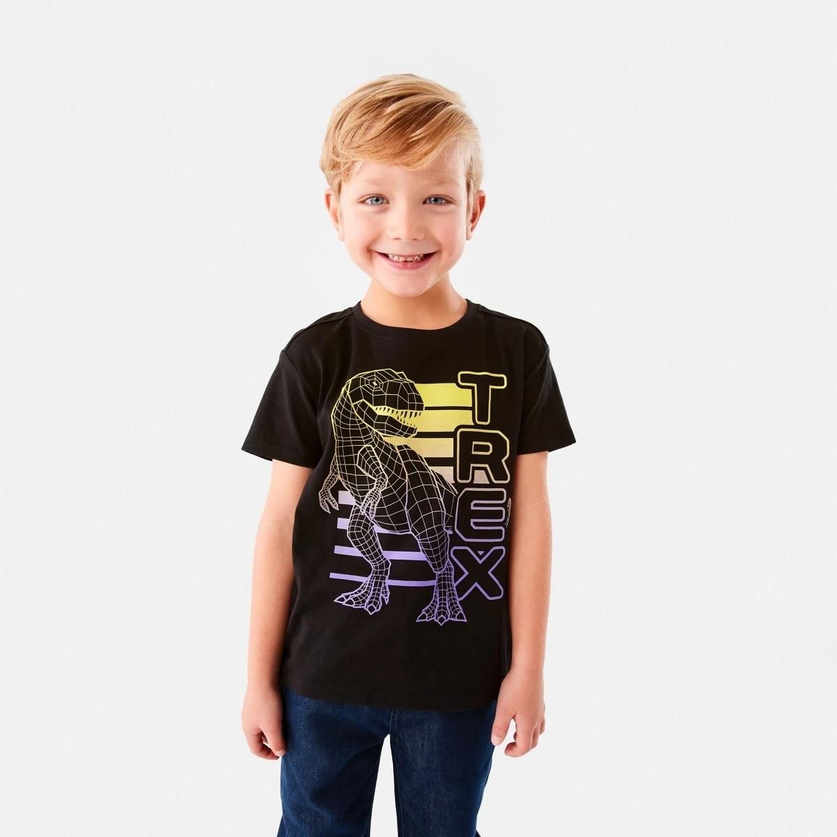 1 Chest Print T-shirt Black Dino, 1 of 8