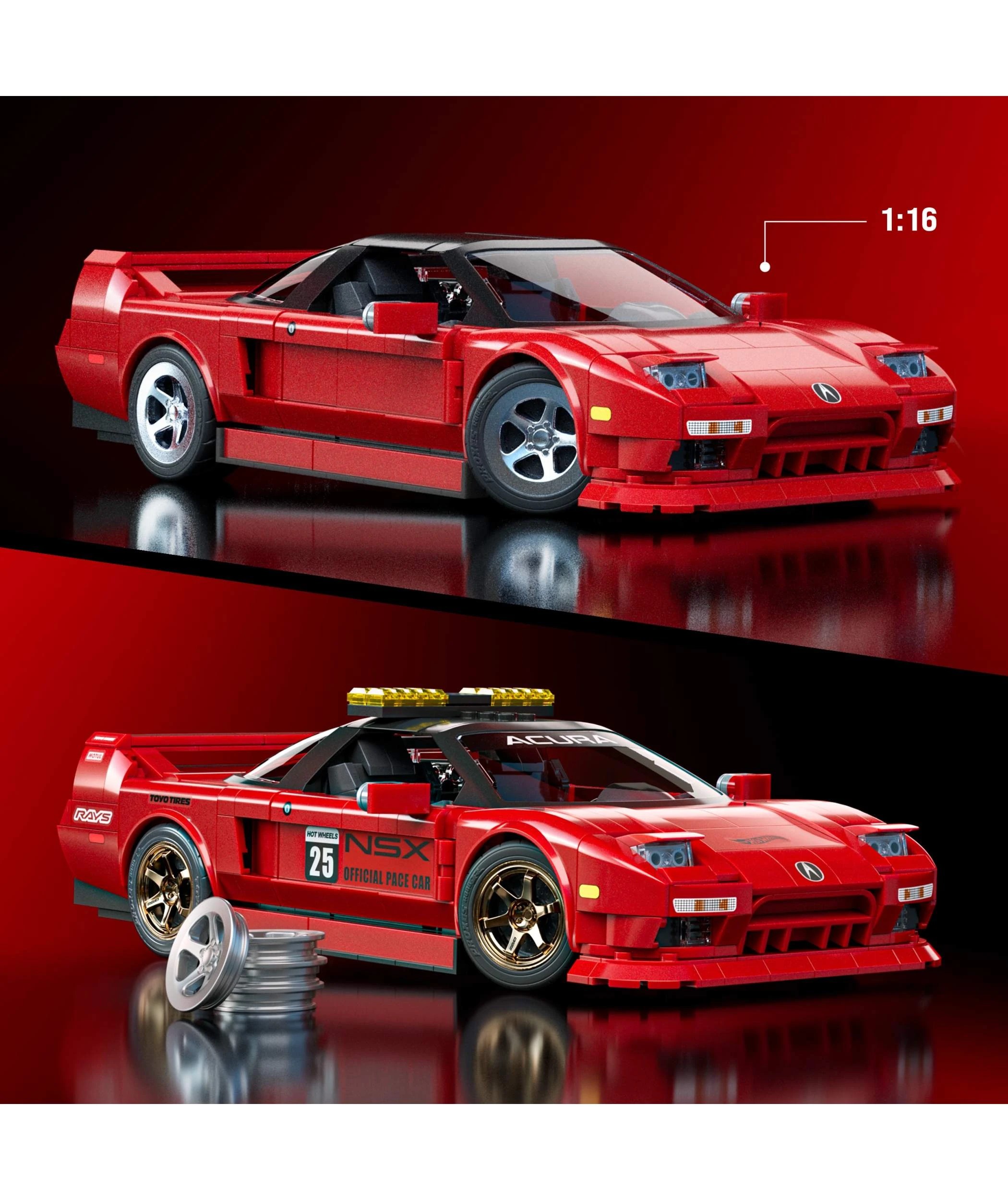 6 Mattel Brick Shop Hot Wheels ’90 Acura NSX Building Toy Kit - Red, 6 of 6