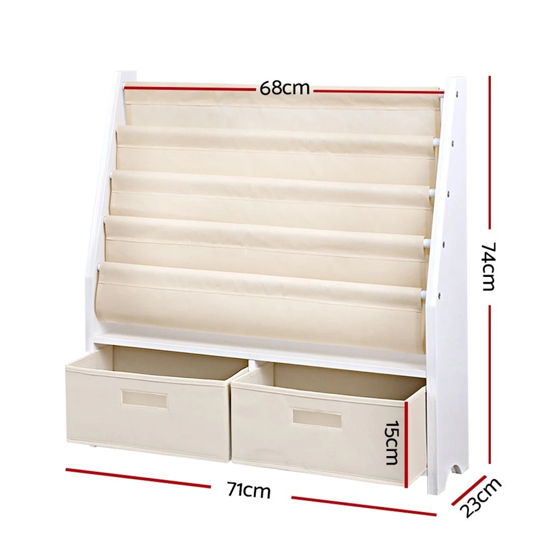 4 Keezi 4 Tiers Kids Bookshelf Magazine Rack Children Bookcase Organiser Drawer Kids Bookshelf Organizer - White, 4 of 10