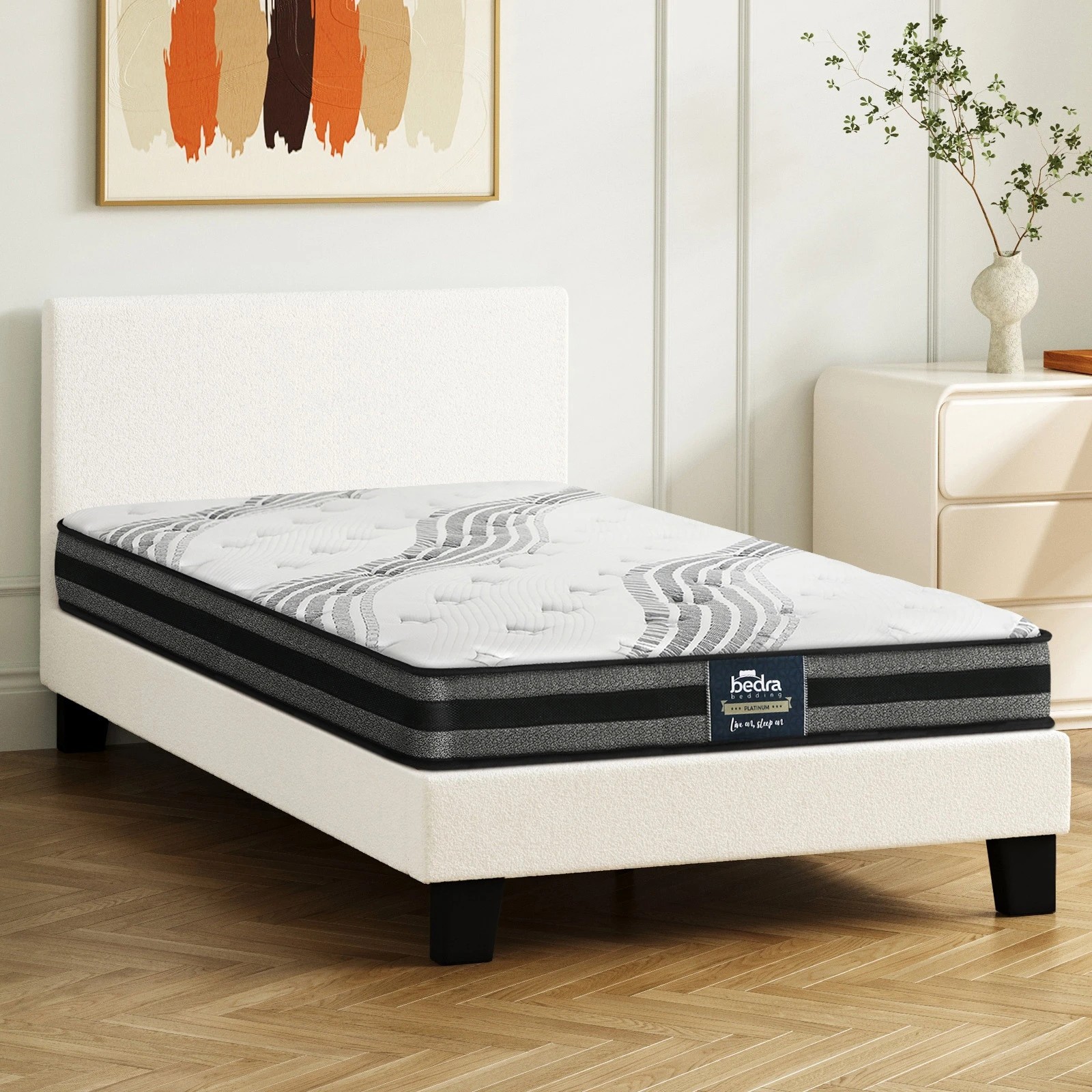 2 Oikiture King Single Bed Frame With Mattress Set
 - White, 2 of 10