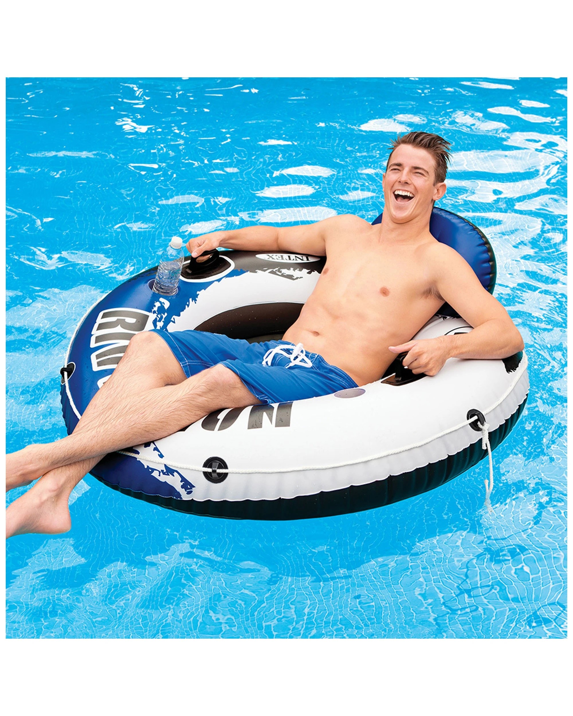 2 Intex 135cm Inflatable Round Ride-on Seat Run Tube River Pool Float Adult Kids - Multi, 2 of 6