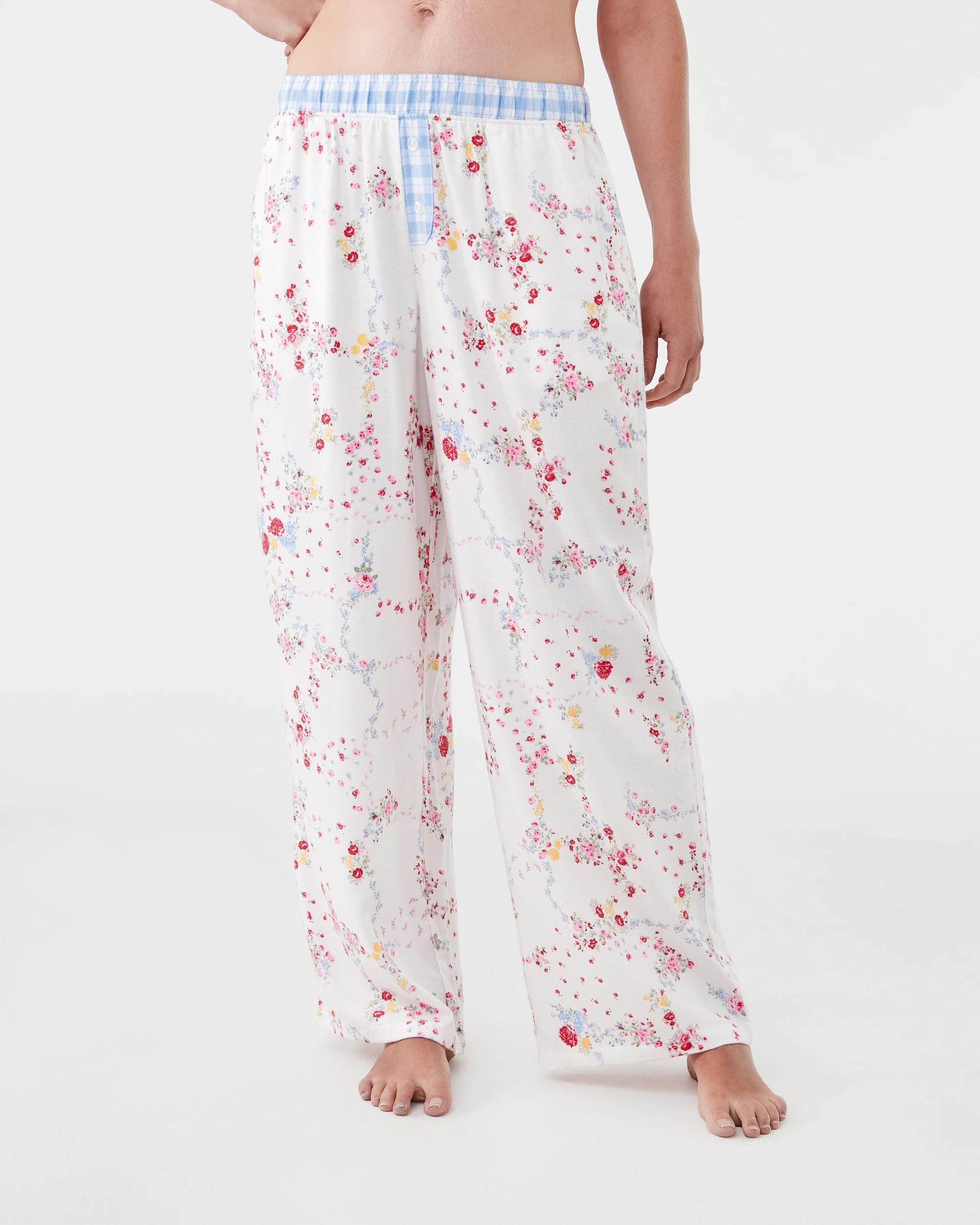 1 Boyfriend Contrast Waistband Flannel Pants Vint Florl, 1 of 5