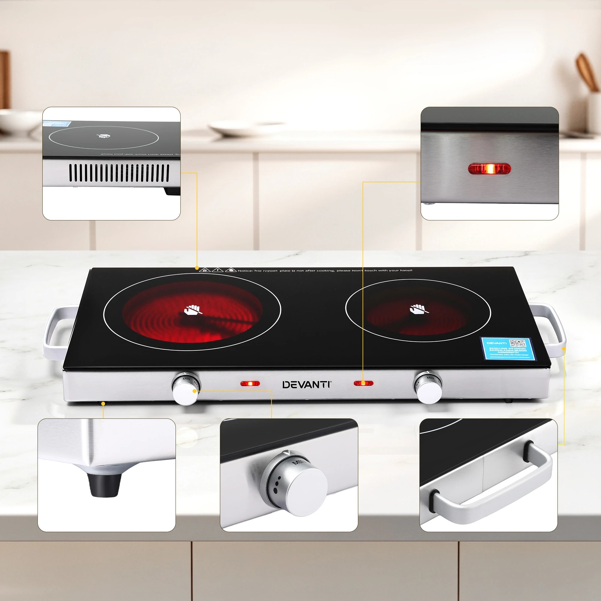 4 Devanti Portable Dual Ceramic Cooktop 2800W - Black, 4 of 9