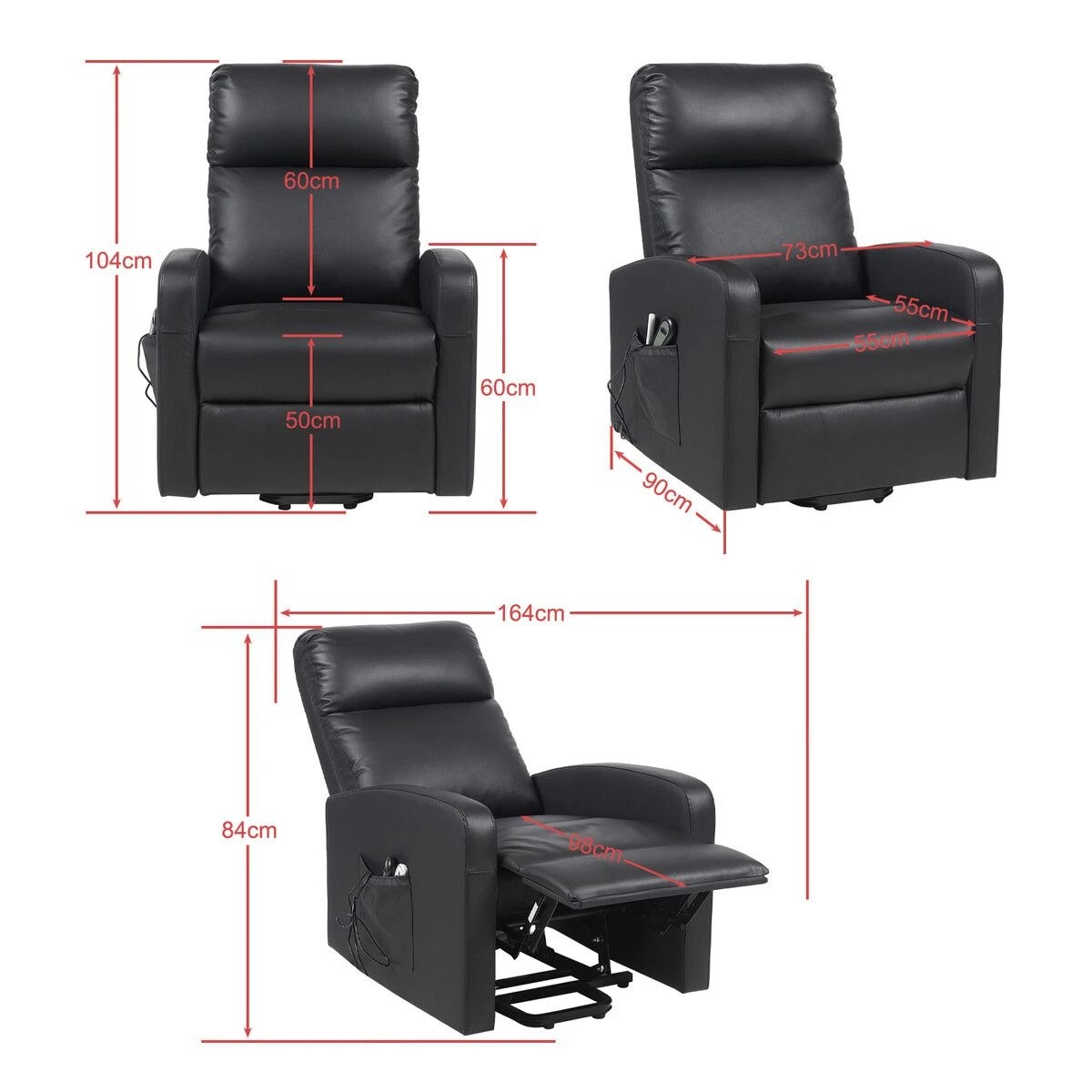 2 LUXDREAM Electric Recliner Chair Lift Massage 8 Point Heated Black, 2 of 5