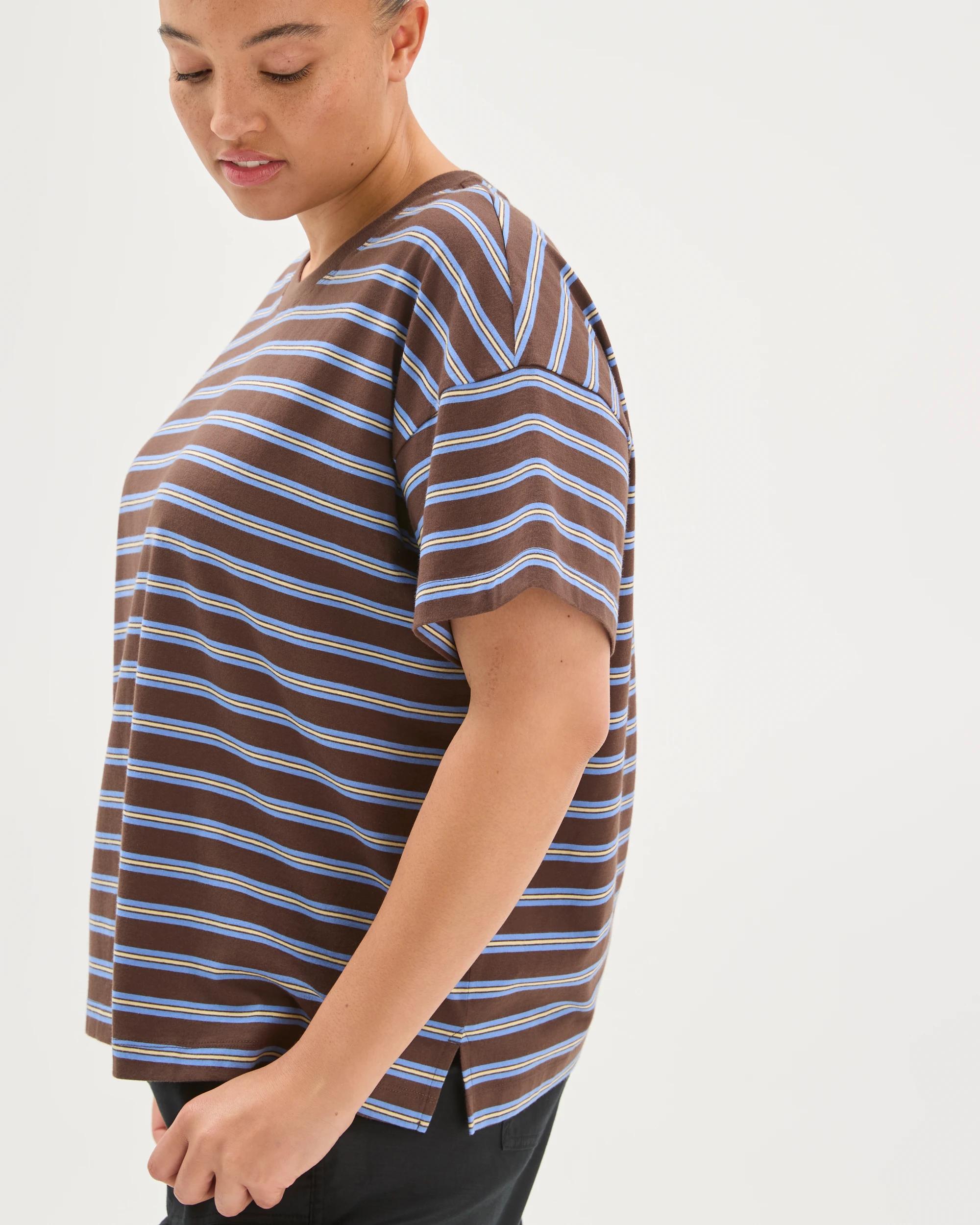 6 Target Curve Plus Size Australian Cotton Split Hem T-Shirt BRUNETTE BLUE STRIPE, 6 of 7