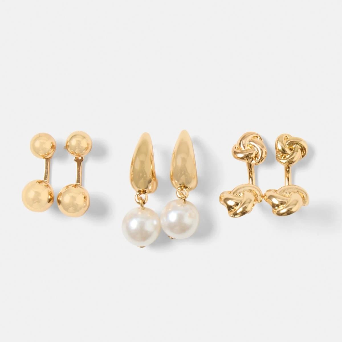 1 3 Pack Front and Back Earrings - Gold Tone Gold, 1 of 5