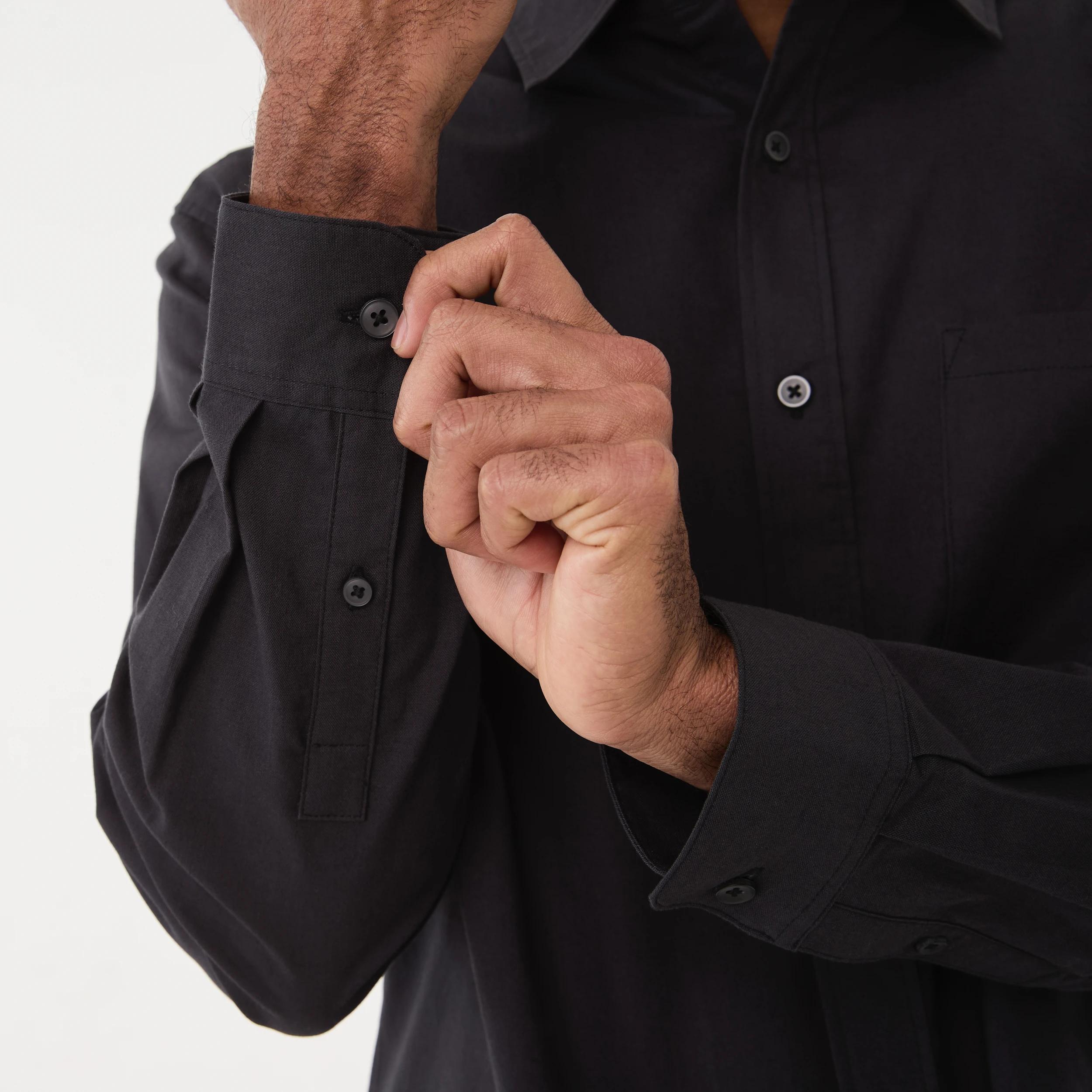 6 Long Sleeve Cotton Linen Shirt OYSTER BLACK, 6 of 6
