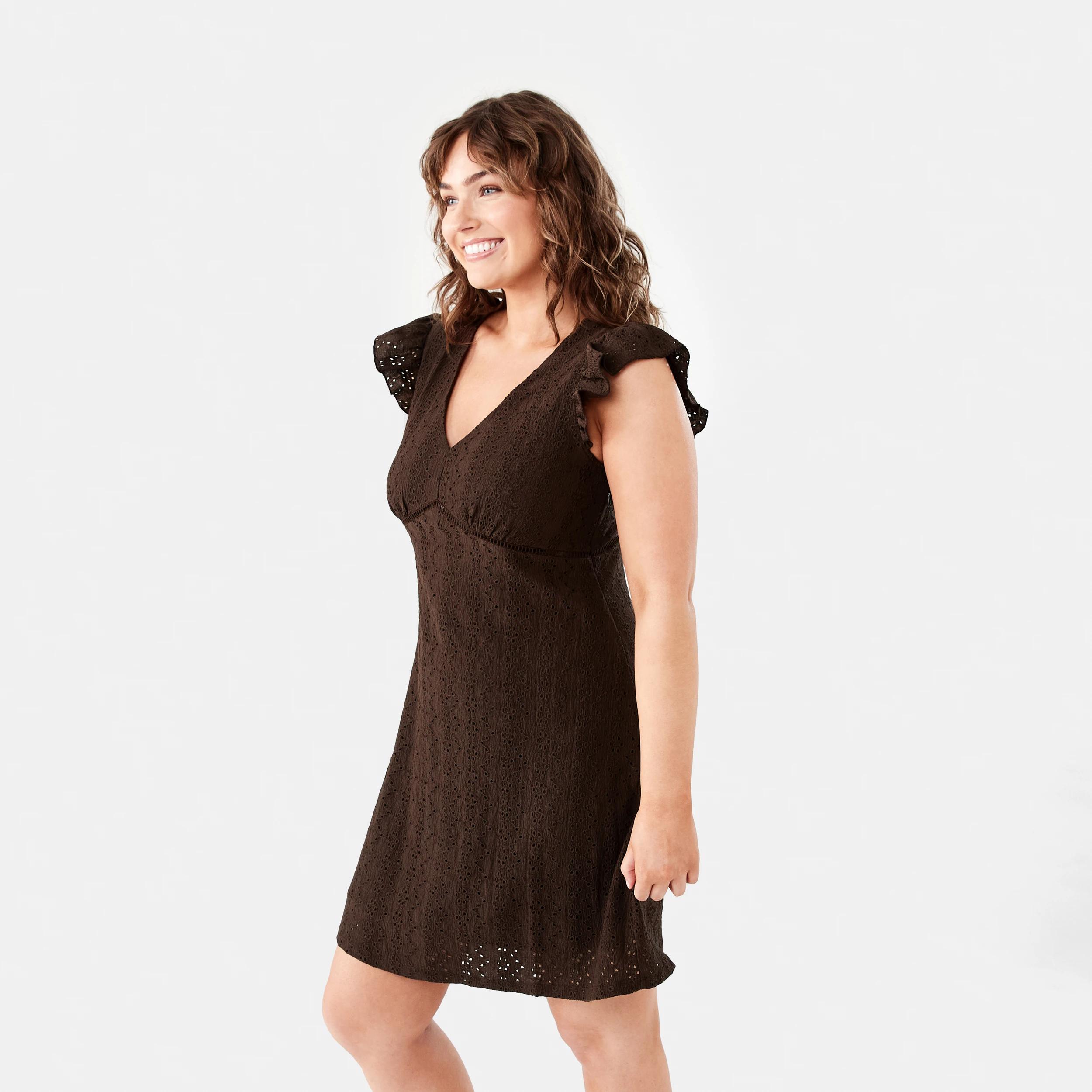 3 Sleeveless Broderie V-Neck Mini Dress Melt Brown, 3 of 9