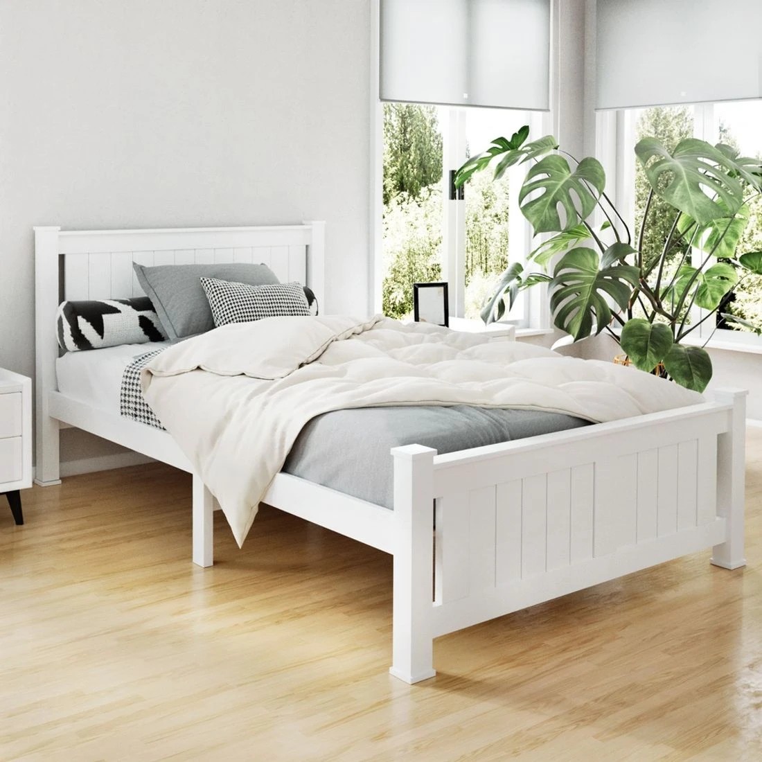 3 Artiss Bed Frame King Single Size Wooden  RIO - White, 3 of 10