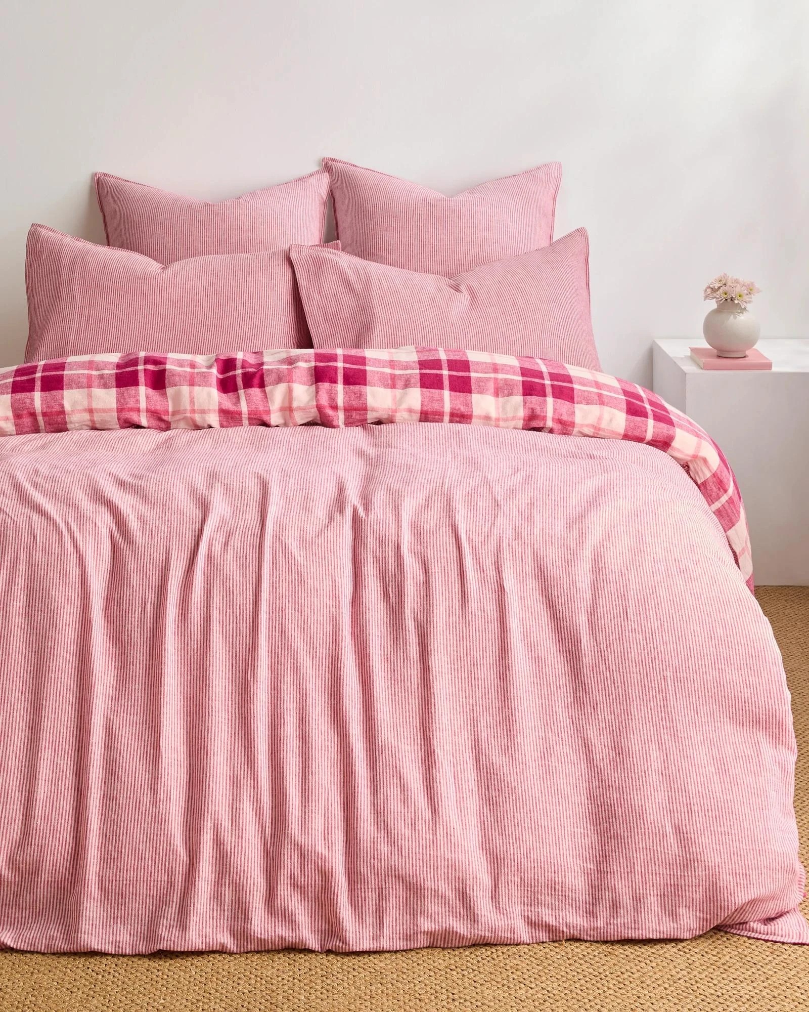 2 Target Ashlee Check Linen/Cotton Quilt Cover Set - King Bed - Pink, 2 of 8