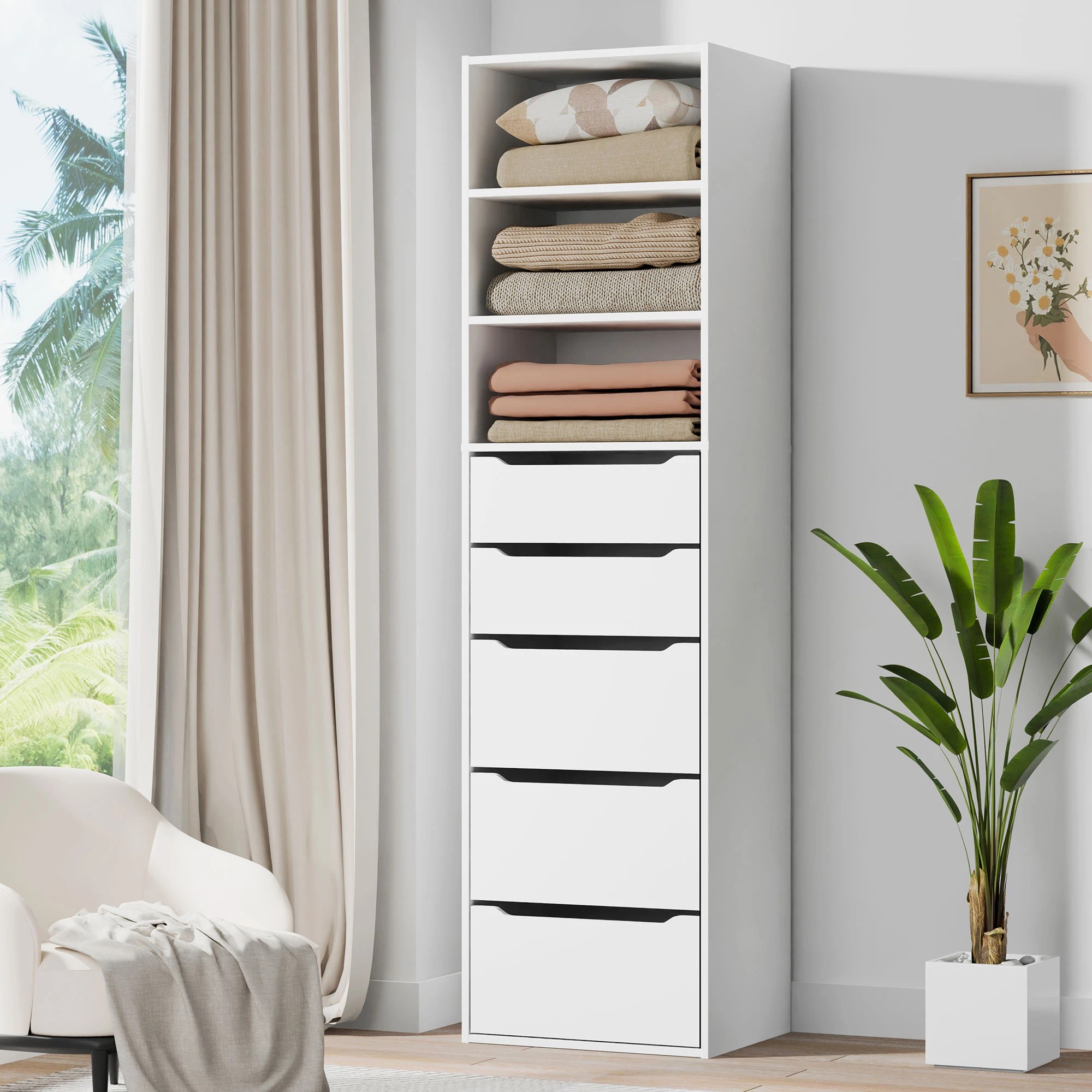 3 Alfordson Wardrobe Clothes Storage Cabinet Closet Organizer 5 Drawers - White, 3 of 10