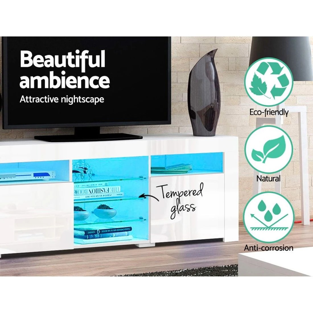 6 Artiss Entertainment Unit TV Cabinet LED 180cm - White, 6 of 8