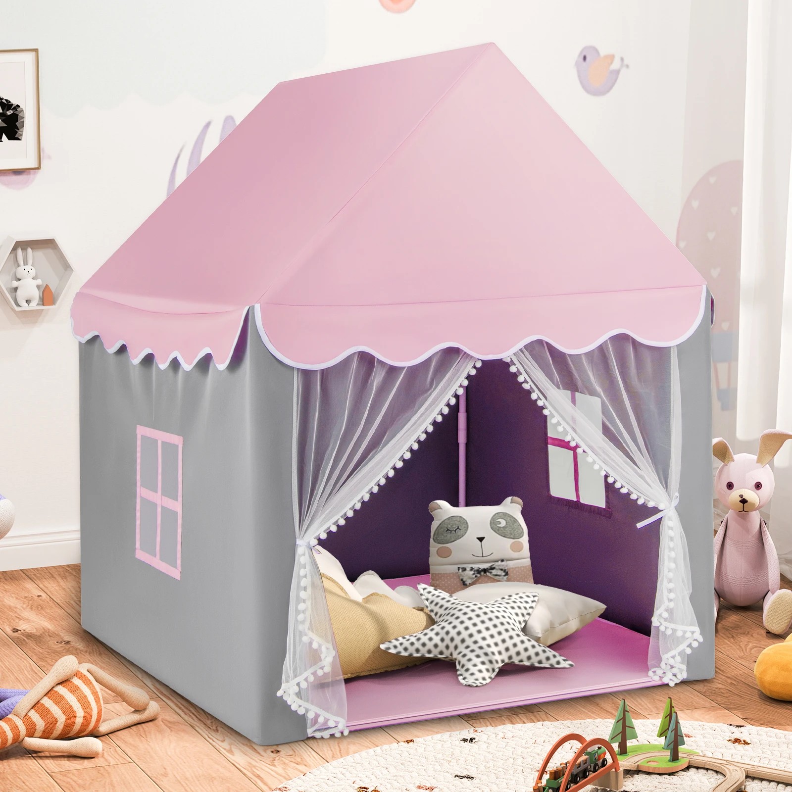 4 Costway Play Tent Large Castle Playhouse Fairy Tent - Pink, 4 of 5
