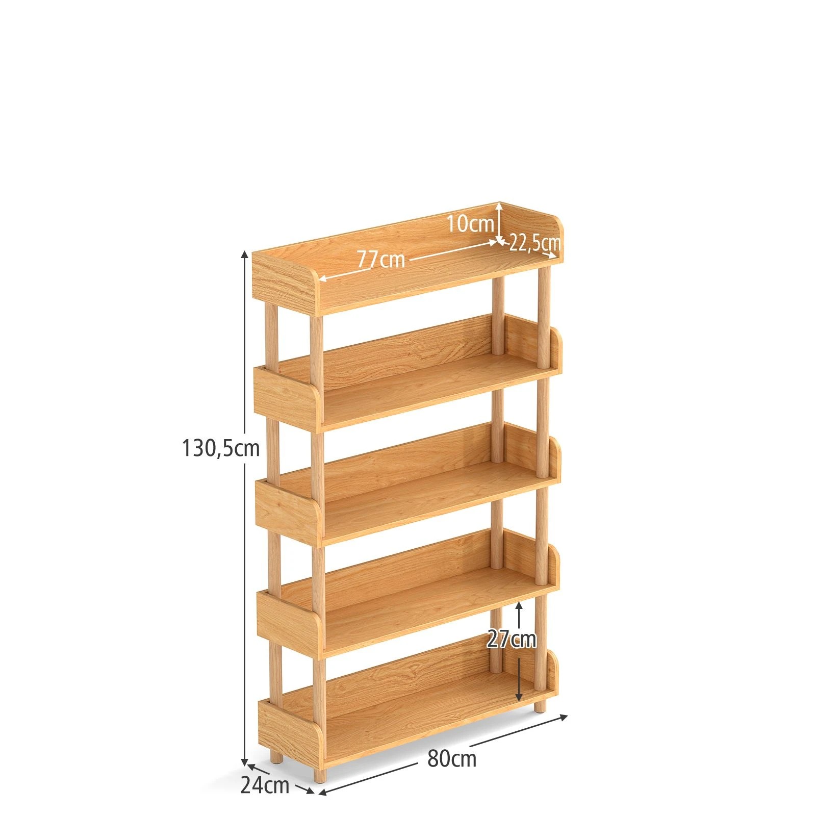 4 Costway 5Tier Wood Bookshelf Bookcase w/Elevated Guardrails Shelving Unit Storage Rack, 4 of 4